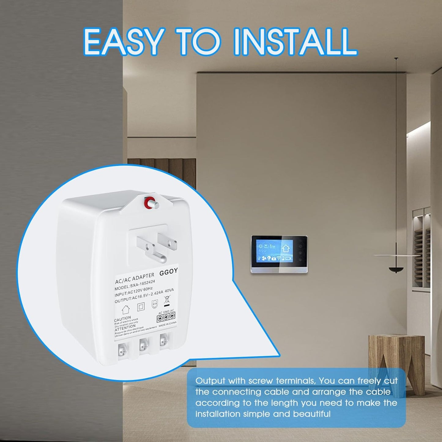 24VAC 40VA Plug in Doorbell Transformer Compatible with Ring, Nest, Eufy, Wyze Video Door Bell, All of Doorbell Nest Ecobee Sensi and Honeywell Thermostat,with PTC Fuse