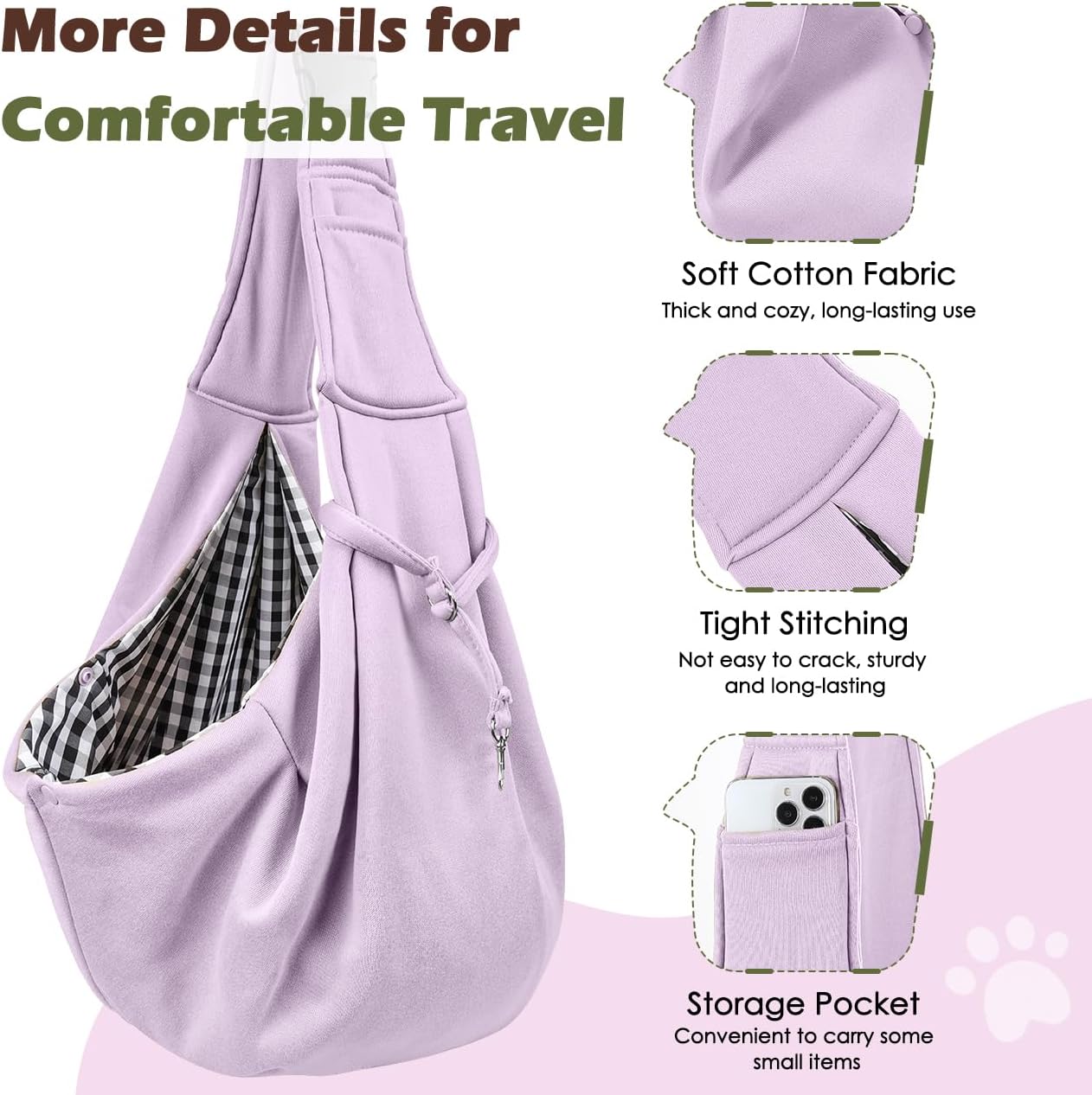 Pawaboo Small Dog Sling Carrier, Reversible Hands Free Dog Sling Carrier for Small Dogs and Cats, Puppy Sling Carrier with Adjustable Strap Buckle & Safety Harness, Puppy Essentials, Grey