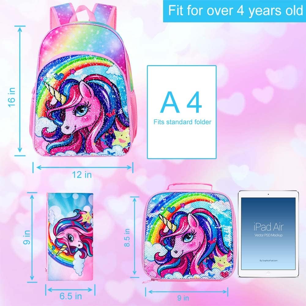 3pcs Backpack for Boys and Girls, 16” Kids Kindergarten Bookbag with Lunch Box, Cute Elementary Backpacks for Boy Girl