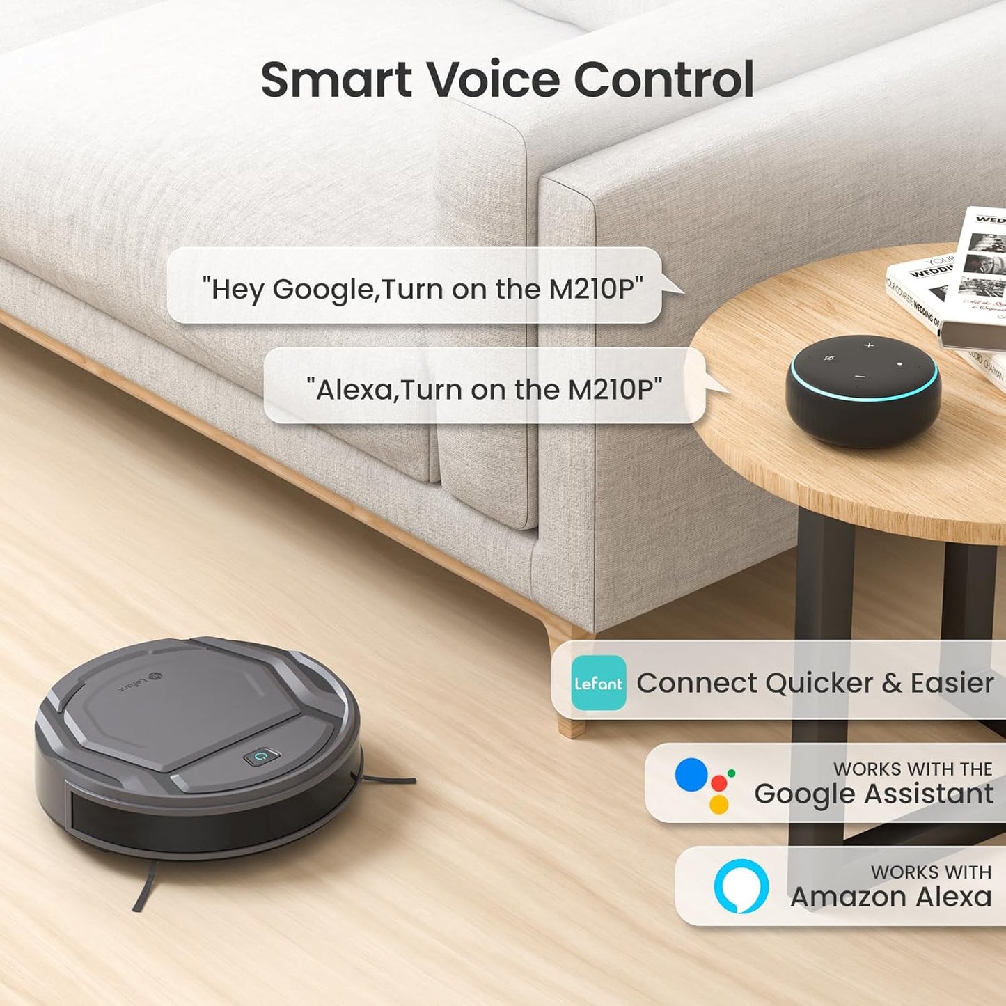 Lefant Robot Vacuum Cleaner, 6 Cleaning Modes, Wi-Fi Connected, SmartSense Technology, Multi-Surface Cleaning, Self-Charging Robotic Vacuum, Alexa, Ideal for Pet Hair and Hard Floor(M210 Pro)