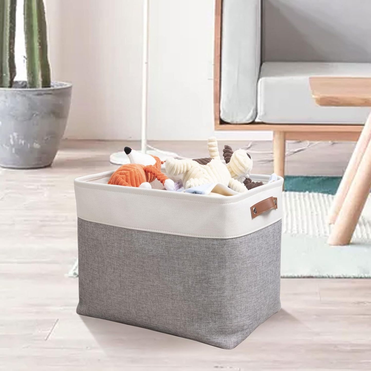 DULLEMELO Storage Baskets for Shelves, Fabric Collapsible Rectangular Storage Bins for Shelves, Closets, Nursery, Home, Office, Empty Gift Baskets (White&Teal)