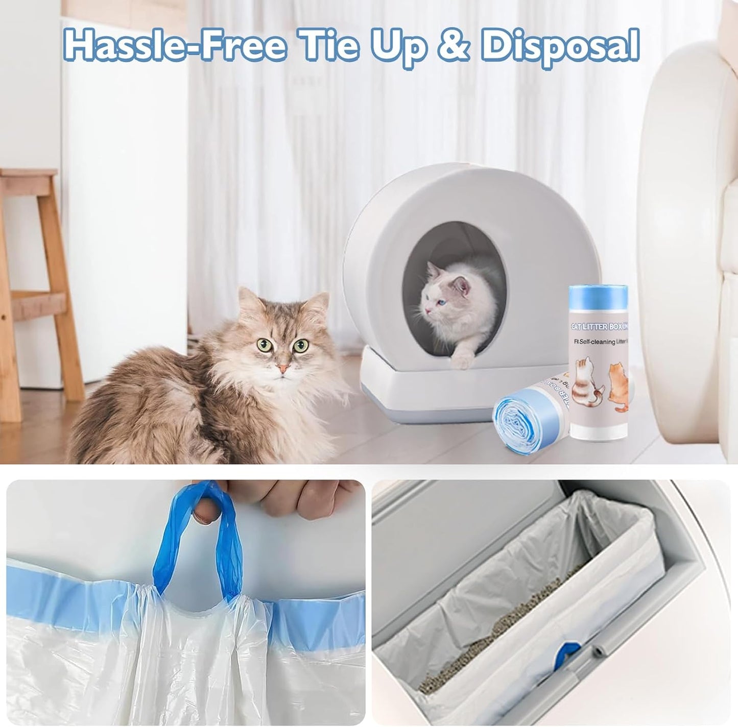 Joddguu 100 Count Self-Cleaning Cat Litter Box Liners Compatible With MW-SC01/MW-SC02/MW-LR01 Automatic Cat Litter Box, Drawstring Heavy Duty Kitty Litter Bags Replacement Trash Bag -18" x 12.6"