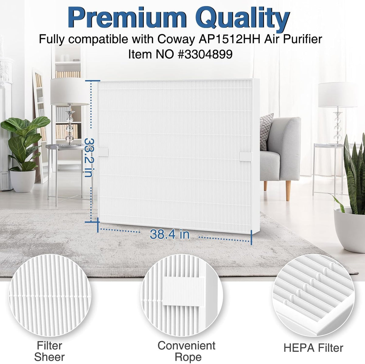 AP-1512HH Air Purifier Replacement Filter Set for Coway Airmega AP-1512HH and and Airmega 200M air Purifier, 2 HEPA and 6 Carbon Filters Compared to Part #3304899 - PuriLite