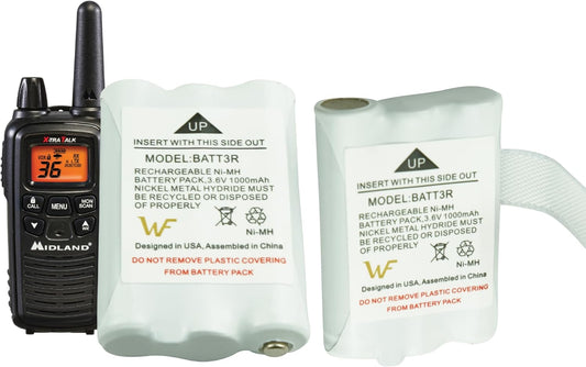 2X BATT3R Rechargeable Battery Pack Replacement for Midland BATT3R BATT-3R, AVP14 LXT600 LXT-600 LXT630 LXT630X3 LXT633 T50, T60, T51, T61, T55, T65, X-Talker Walkie Talkie Radios Batteries 1000mAh