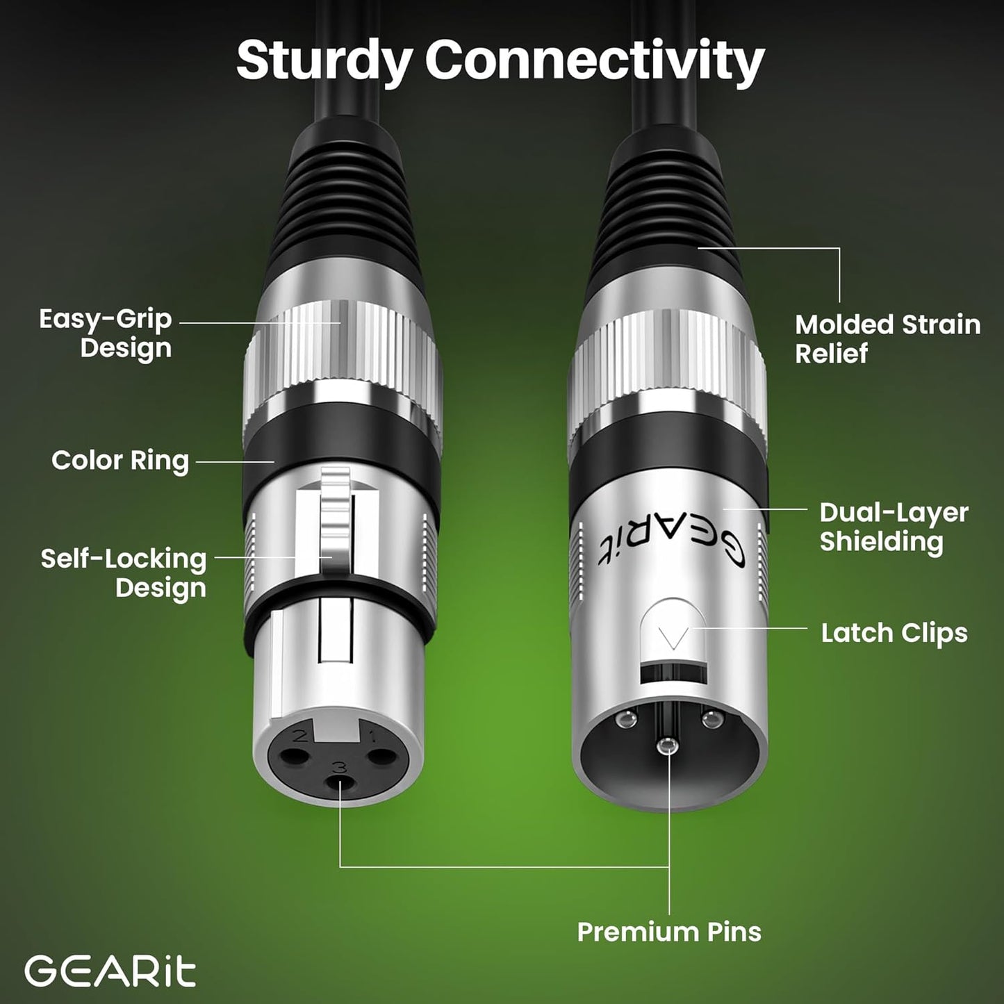 GEARit XLR Male to Female Microphone Cable (10 Feet, 6-Pack) 3-Pin Balanced Shielded Mixer, Recording Studio, Podcast - Black