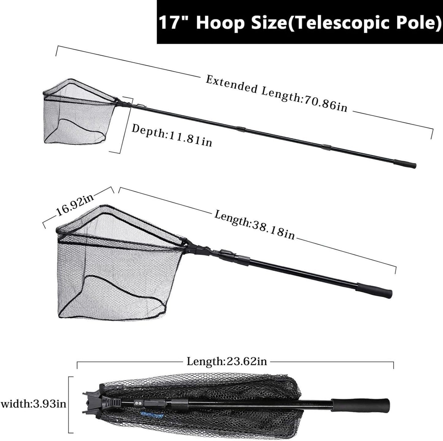 SAN LIKE Fishing Net Telescopic Landing Nets Folding Rubber Fish Net Rubber Coated Landing Net with Adjustable Sturdy Pole Handle for Saltwater Freshwater Bass Trout Fishing Easy Catch & Release