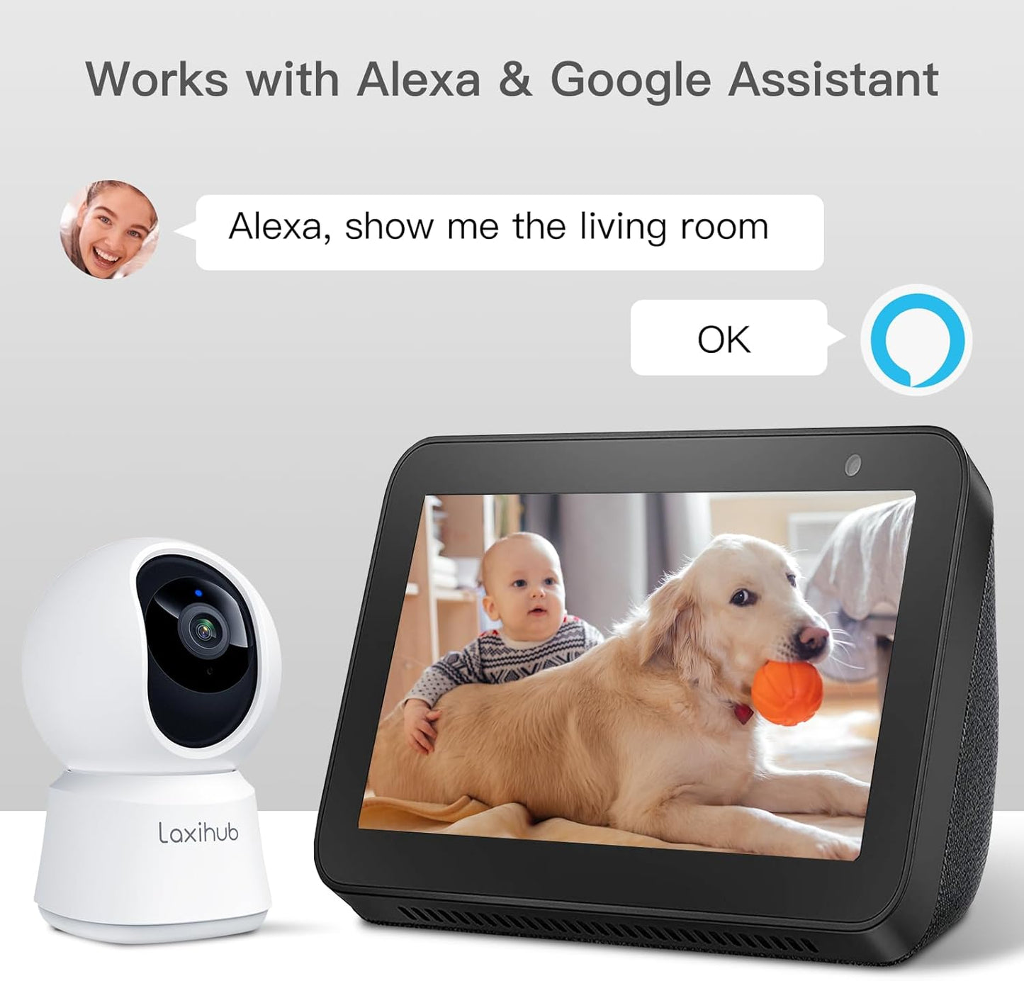360° View 2K Pet Camera with Phone App, Indoor Security Camera, P2T Baby Monitor, Pan/Tilt, Motion & Sound Detection, Night Vision,Two-Way Audio, Works with Alexa