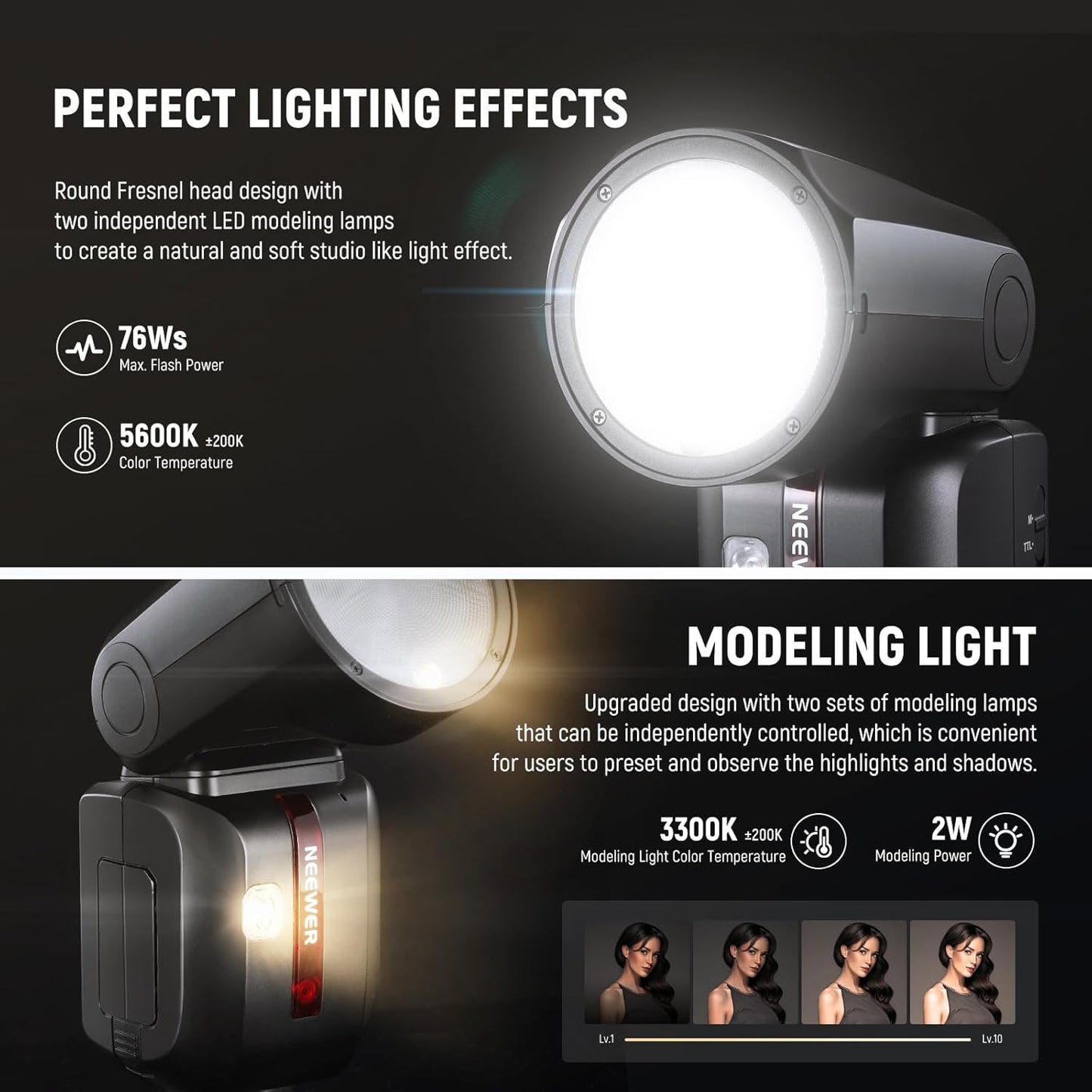 NEEWER Z2PRO-C 2.4G TTL Round Head Flash Speedlite Compatible with Canon, Wireless Compatible with Godox, Upgraded UI, 76Ws 1/8000s HSS, TTL/M TCM Switch, 7.2V/3000mAh Battery, 600 Full Power Flash