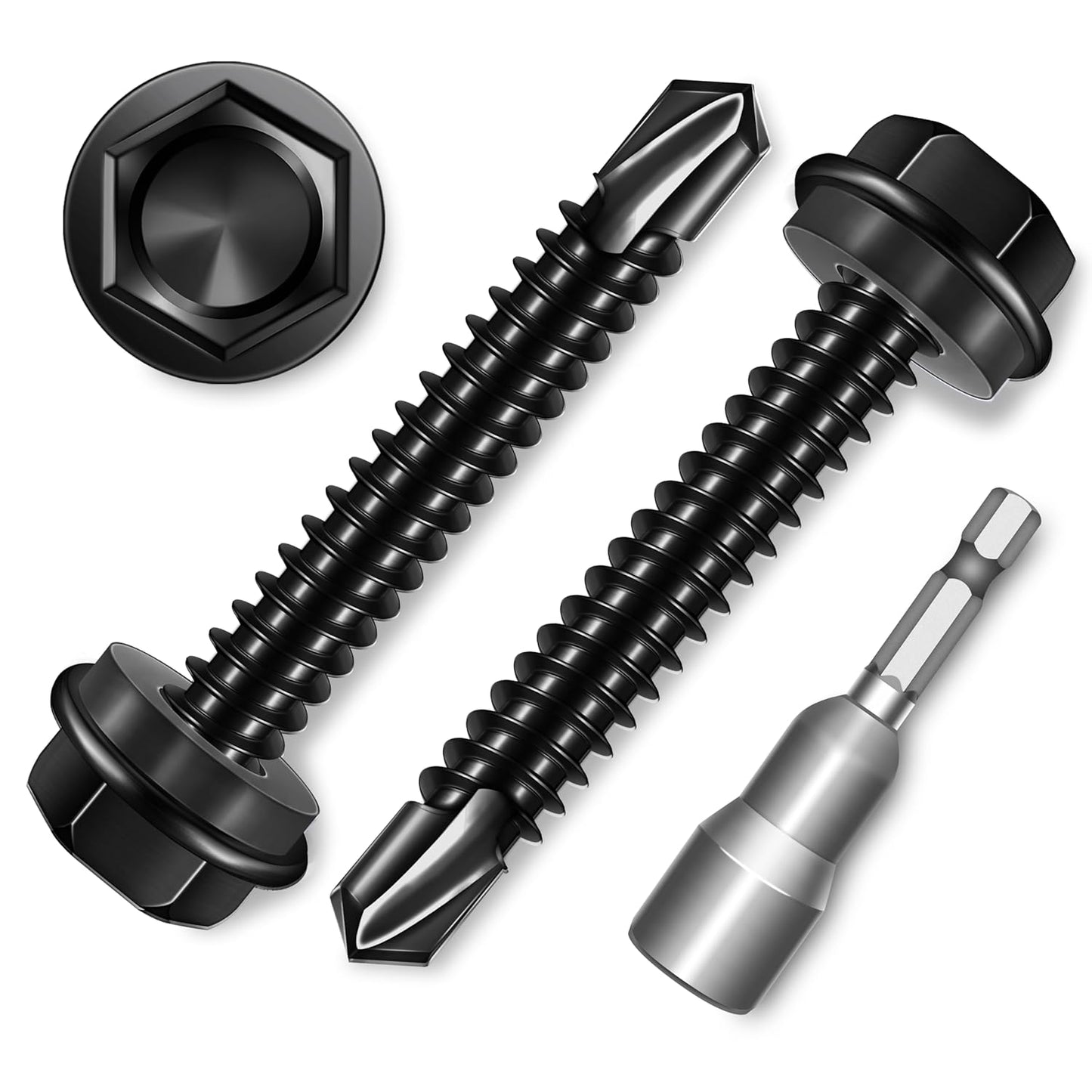 EASTPUK 100Pcs #8 x 1/2" Sheet Metal Screws, 410 Stainless Steel Self Drilling Hex Washer Head Self Tapping Screws for Metal with Drill Bit