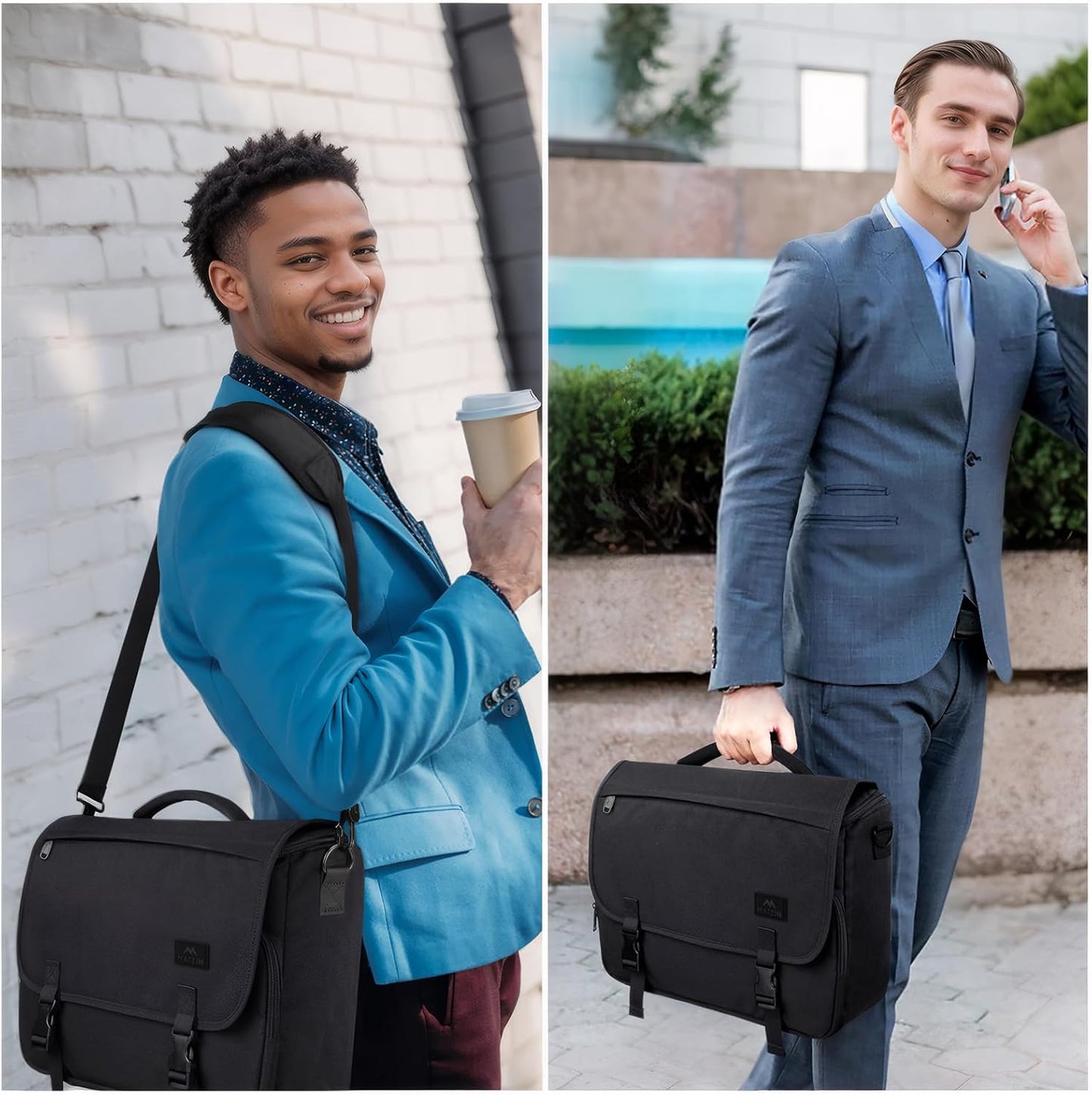 Messenger Bag for Men, Laptop Bag 15.6 Inch, Water Resistant Canvas Shoulder Bag Nylon Crossbody Bag for Women with Detachable Shoulder Strap Black