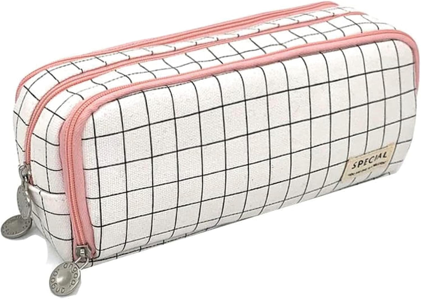 Big Capacity Pencil Case, OLIYuMi 3 Compartment Pencil Pouch Pencil Bag Storage Box Stationery Organizer Makeup Bag with Zipper Closure for Student Office College Boys and Girls (Pink)