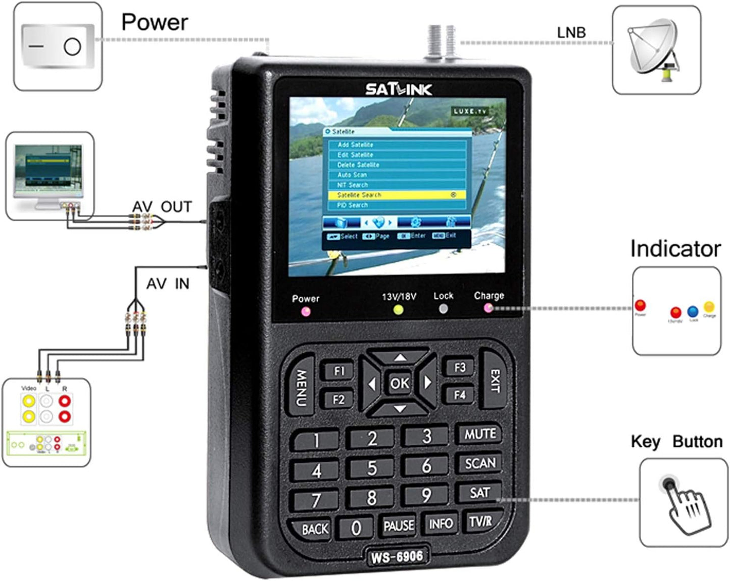 SATLINK WS6906 3.5in LCD Display Data Digital Satellite Signal Meter