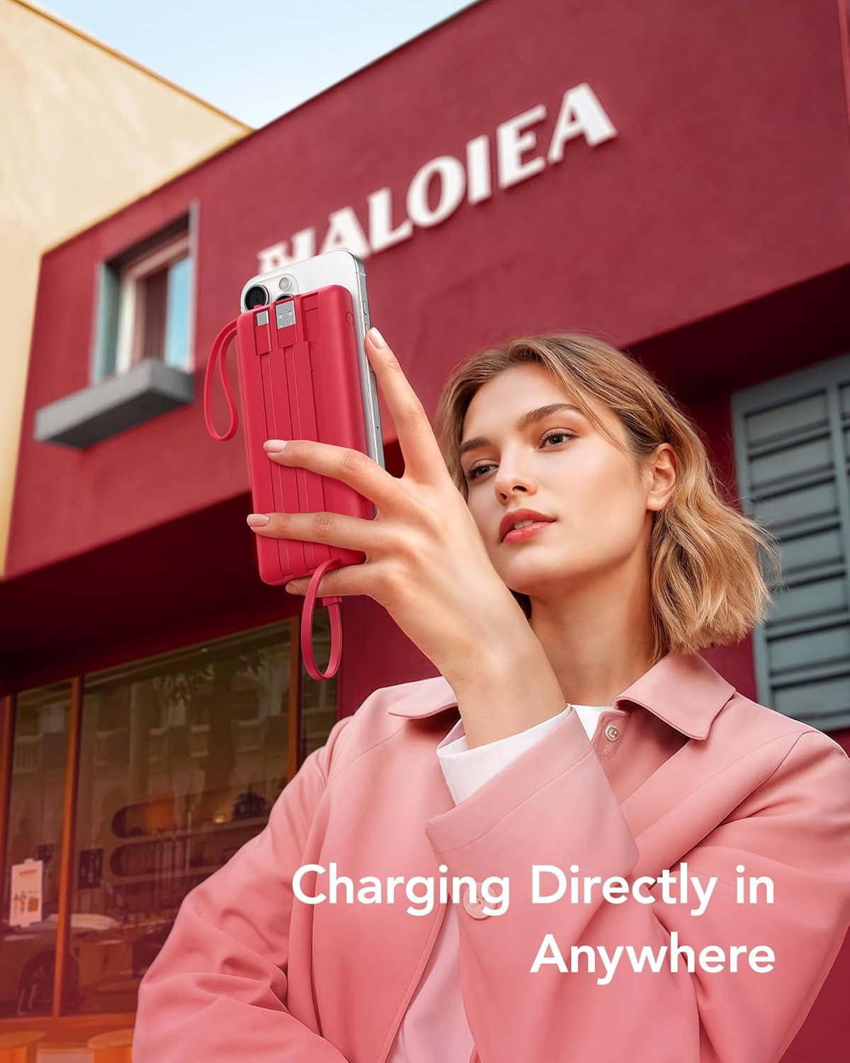 VRURC 10000mAh Power Bank Built-in Cables, Portable Charger with LED Display, Slim Intelligent Travel Battery Pack with Cords, 5 Output Dual Input Phone Charger for Cell Phone Smart Devcies-Blue