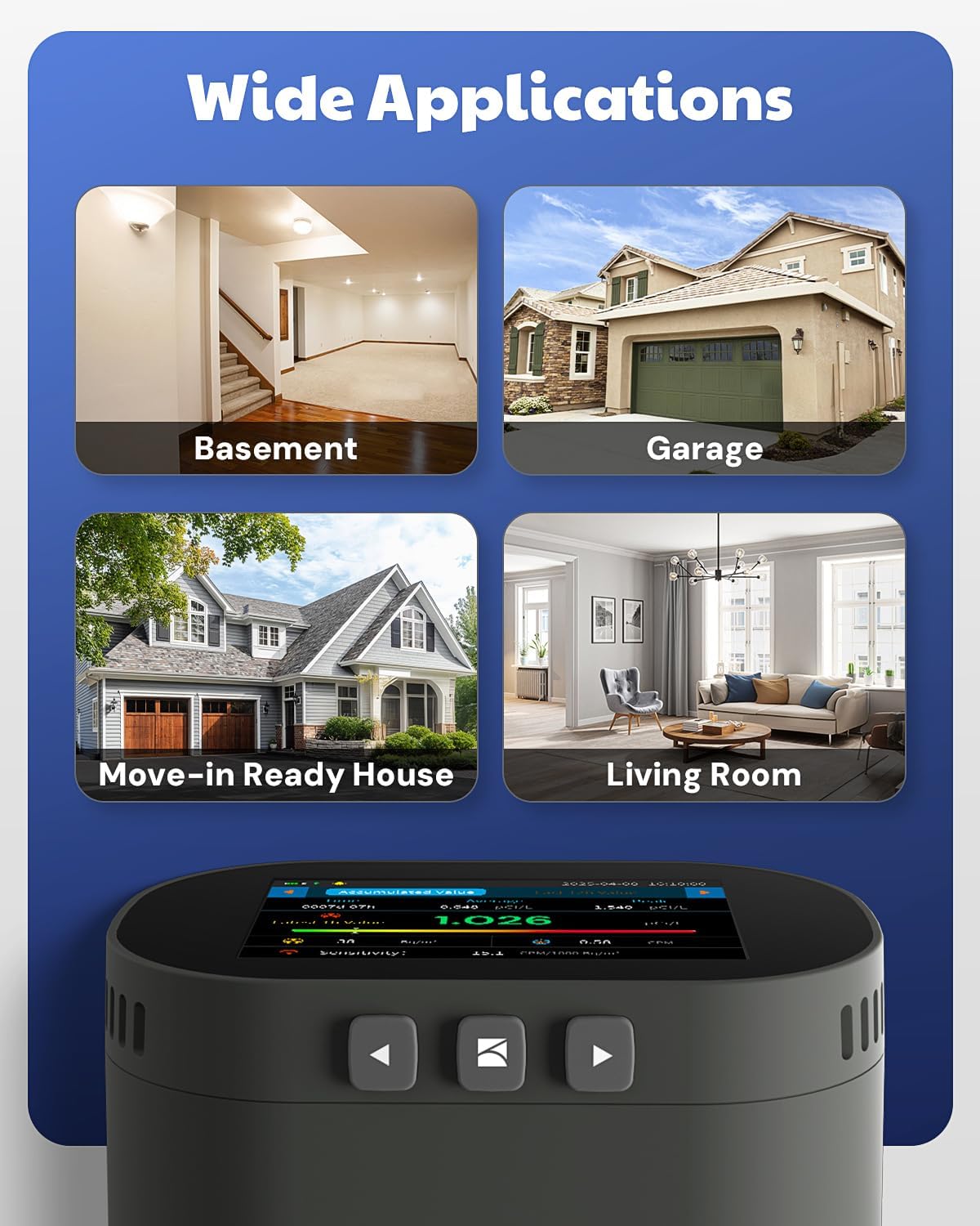 AEGTEST HOUND-3786 Radon Detector for Home, 10-Min Update, 3.5" Large Display, Rechargeable, Long-Term Radon Monitoring with Data Charts, Audible & Visual Alarm, PDF Export, pCi/L & Bq/m³ -Black