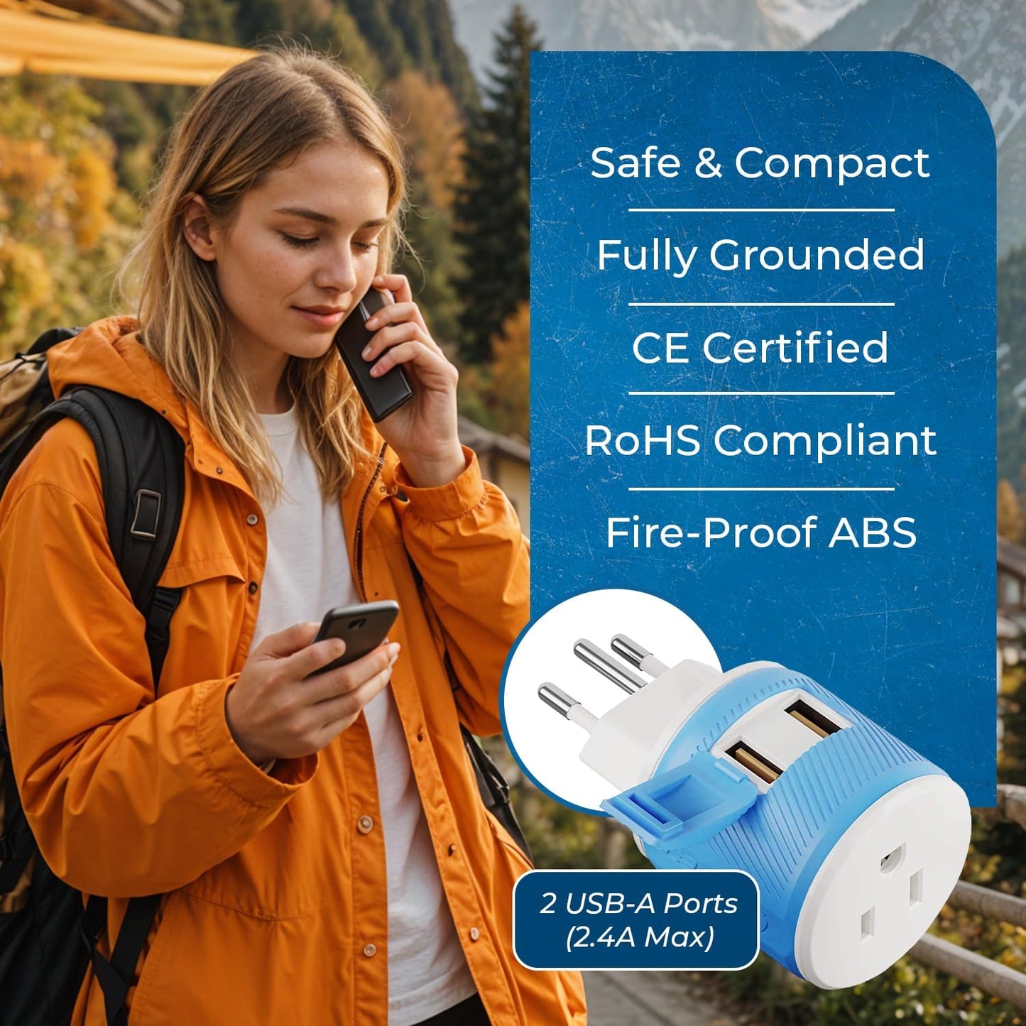 OREI South Africa, Botswana, Namibia Travel Plug Adapter with Dual USB - USA Input - Type M (U2U-10L), Will work with Cell Phones, Camera, Laptop, Tablets, iPad, iPhone