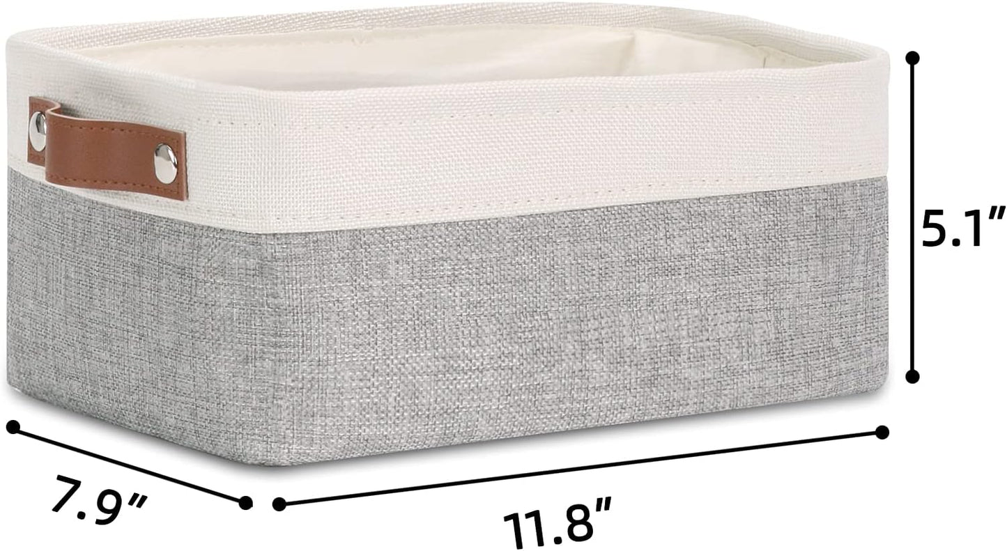 DULLEMELO Storage Baskets for Shelves, Fabric Collapsible Rectangular Storage Bins for Shelves, Closets, Nursery, Home, Office, Empty Gift Baskets (White&Teal)