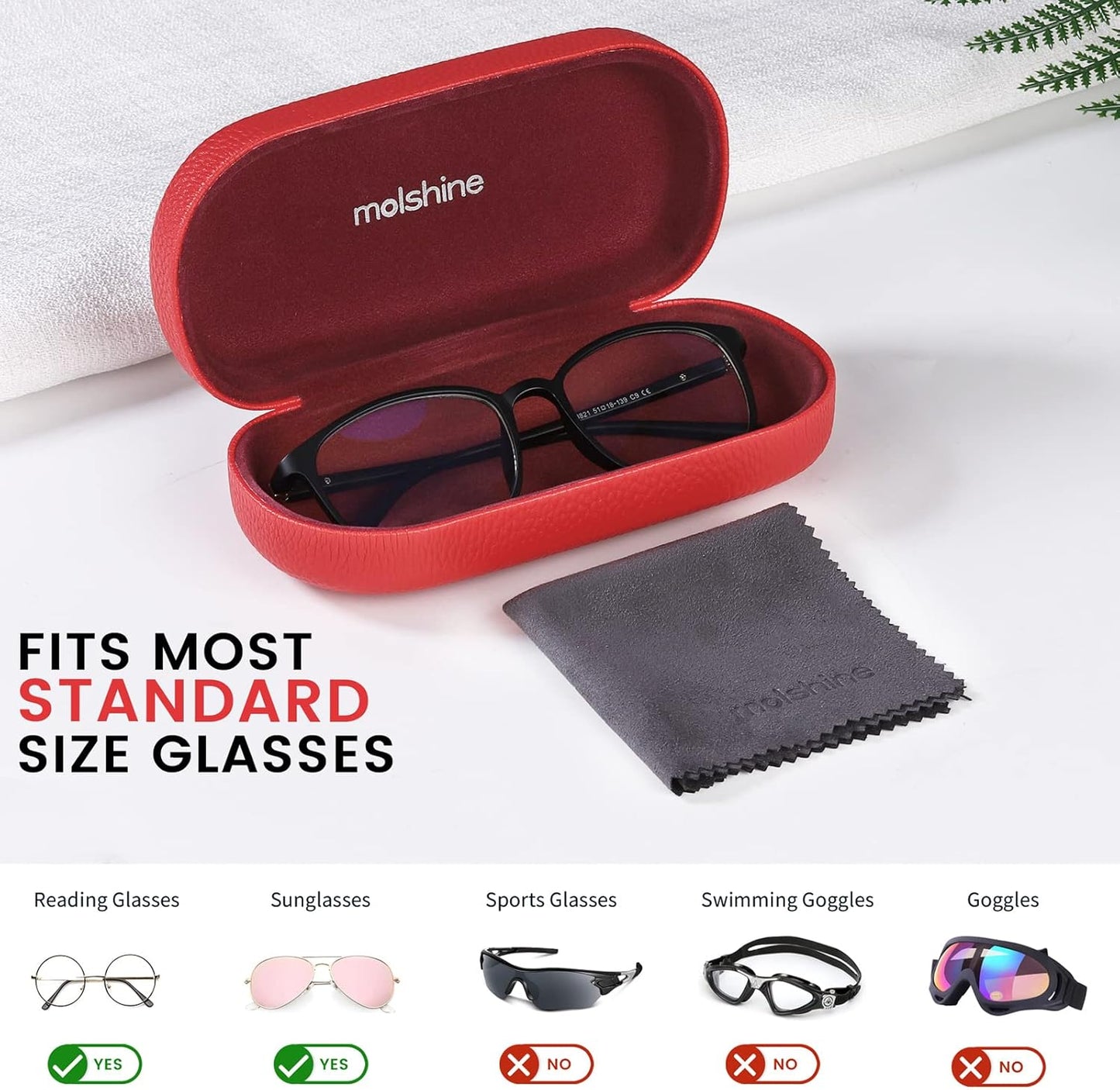 molshine Hard Shell Leather Sunglasses Case,Classic Large Glasses Case for Women Men,Sunglass Eyeglasses