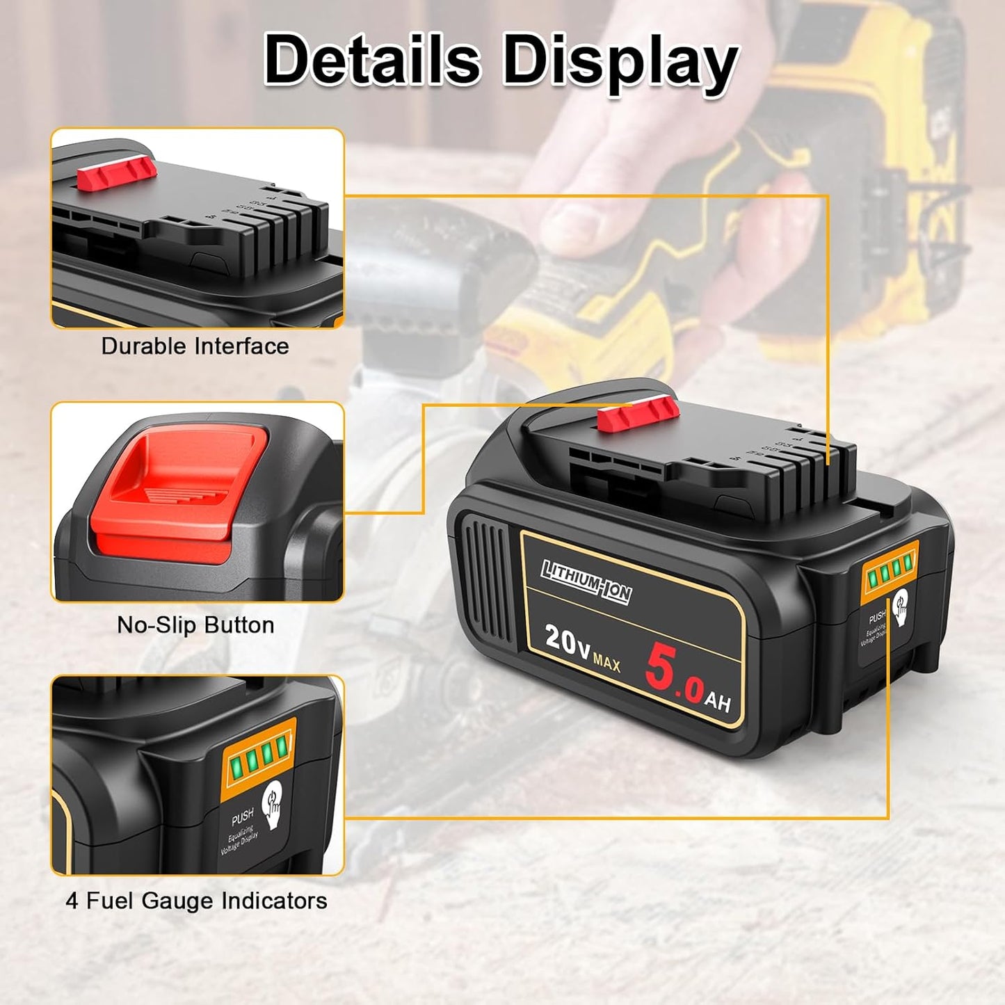 AMICROSS 2 Pack 20V 5000mAh Battery Replacement for Dewalt 20V Battery Compatible with DCB206 DCB200 DCB201 DCB204 20 Volt Lithium-Ion MAX DCD/DCF/DCG Series Cordless Tools & Chargers DCB112 DCB115