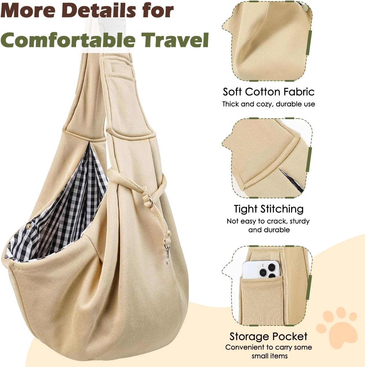 Pawaboo Small Dog Sling Carrier, Reversible Hands Free Dog Sling Carrier for Small Dogs and Cats, Puppy Sling Carrier with Adjustable Strap Buckle & Safety Harness, Puppy Essentials, Grey