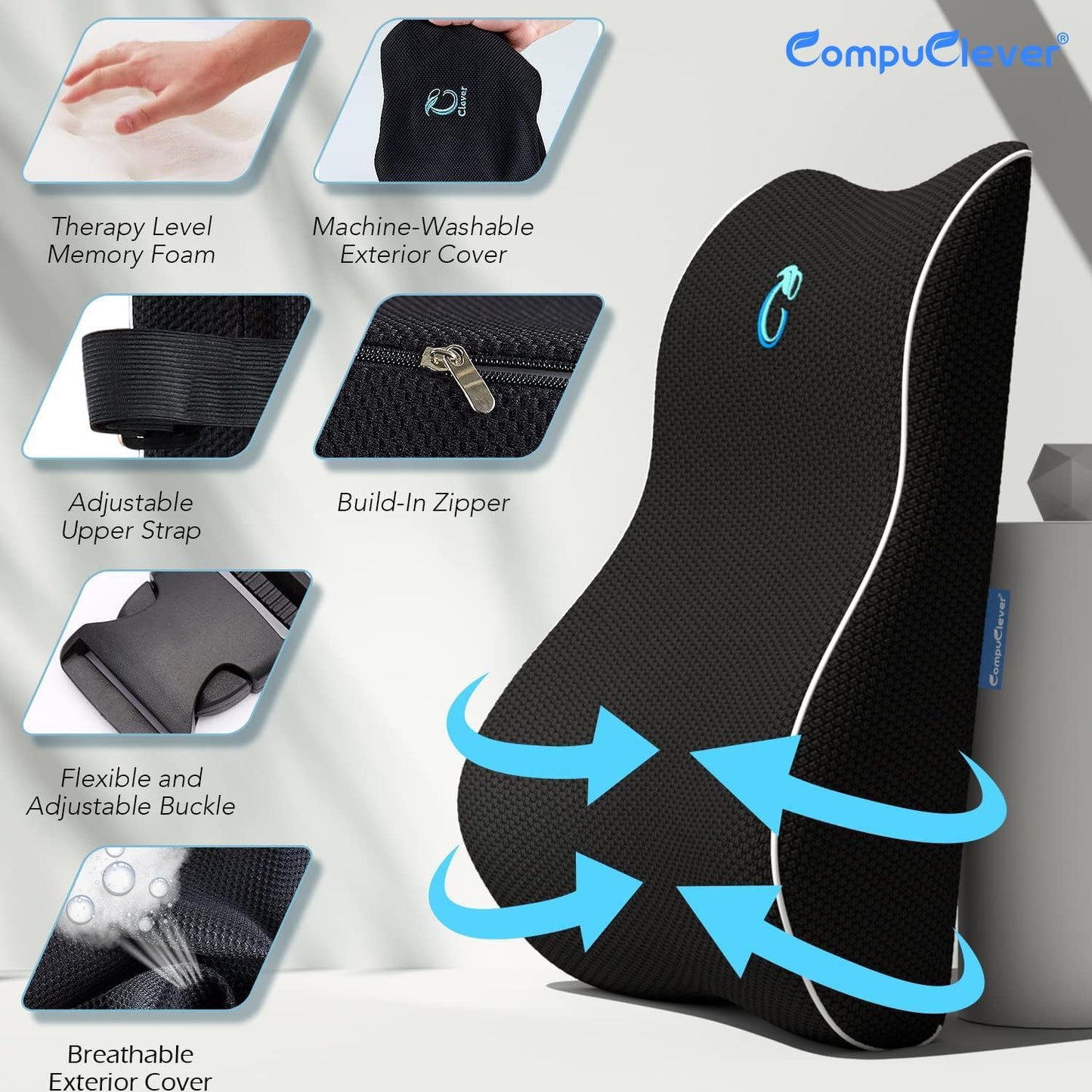 Lumbar Support Pillow for Office Chair Car Lumbar Pillow Back Cushion with 3D Mesh Cover, Lower Back Pain Relief Memory Foam Ergonomic Orthopedic Back Rest for Gaming Chair Desk Wheelchair Recliner…