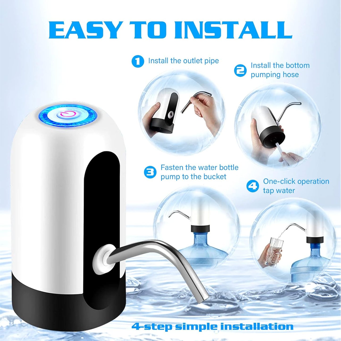 5 Gallon Water Dispenser Pump Rechargeable, Water Dispenser for 5 Gallon Bottle Bottom Loading, Portable USB Charging Automatic Drinking Mini Water Jug Dispenser