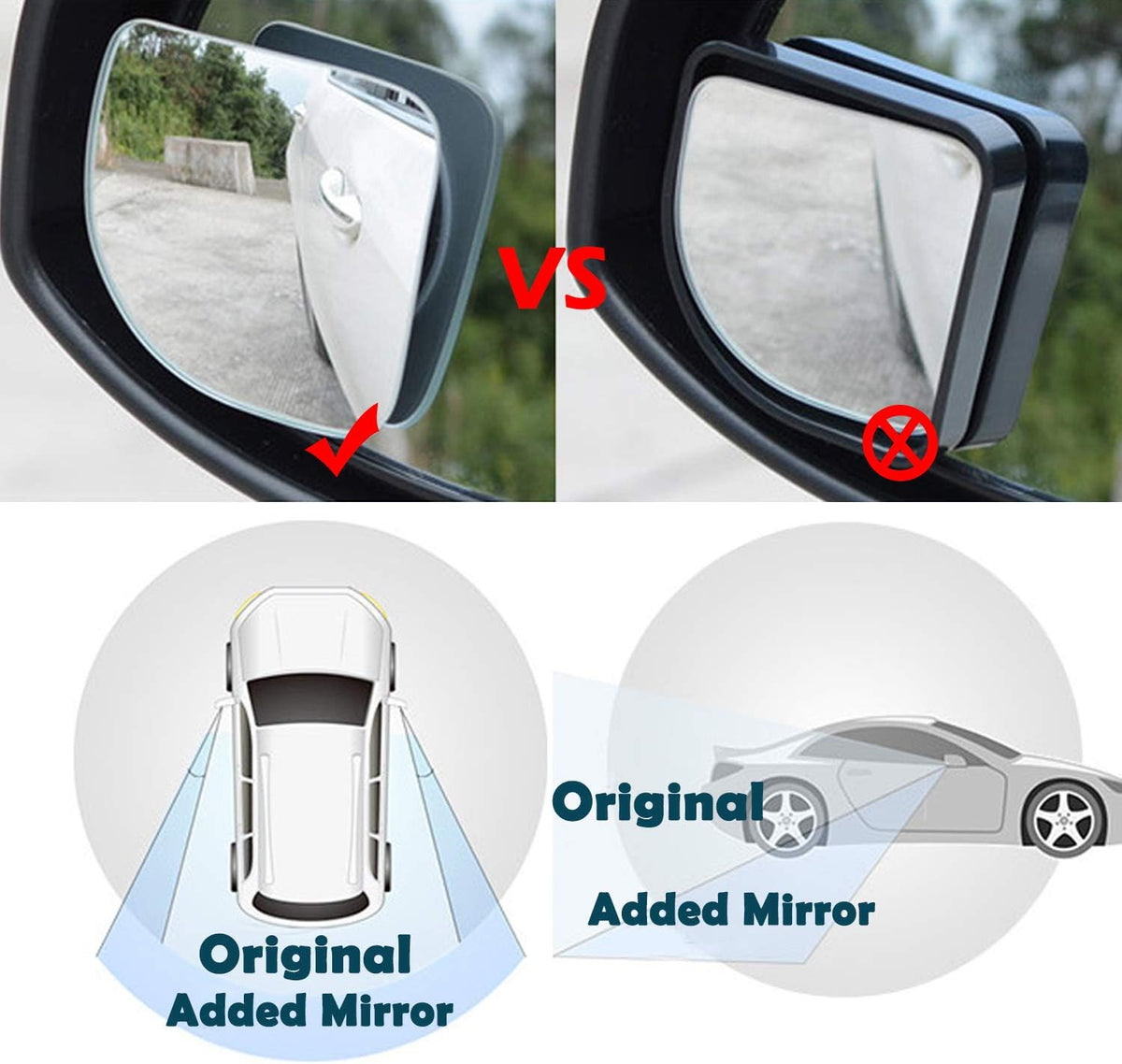 Ampper Blind Spot Mirror, 2" Round HD Glass Frameless Convex Rear View Mirror, Pack of 2 - PuriLite