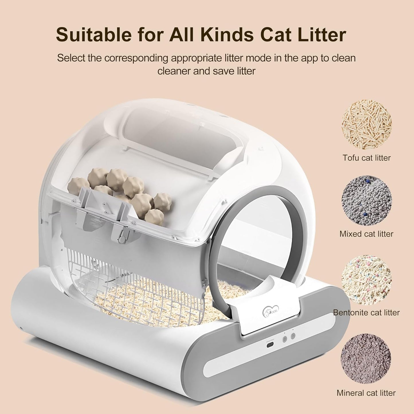 DOEL Self Cleaning Cat Litter Box, 65L Automatic Cat Litter Box, Smart Litter Box Machine with APP Control, Electric Self Scooping Litter Box