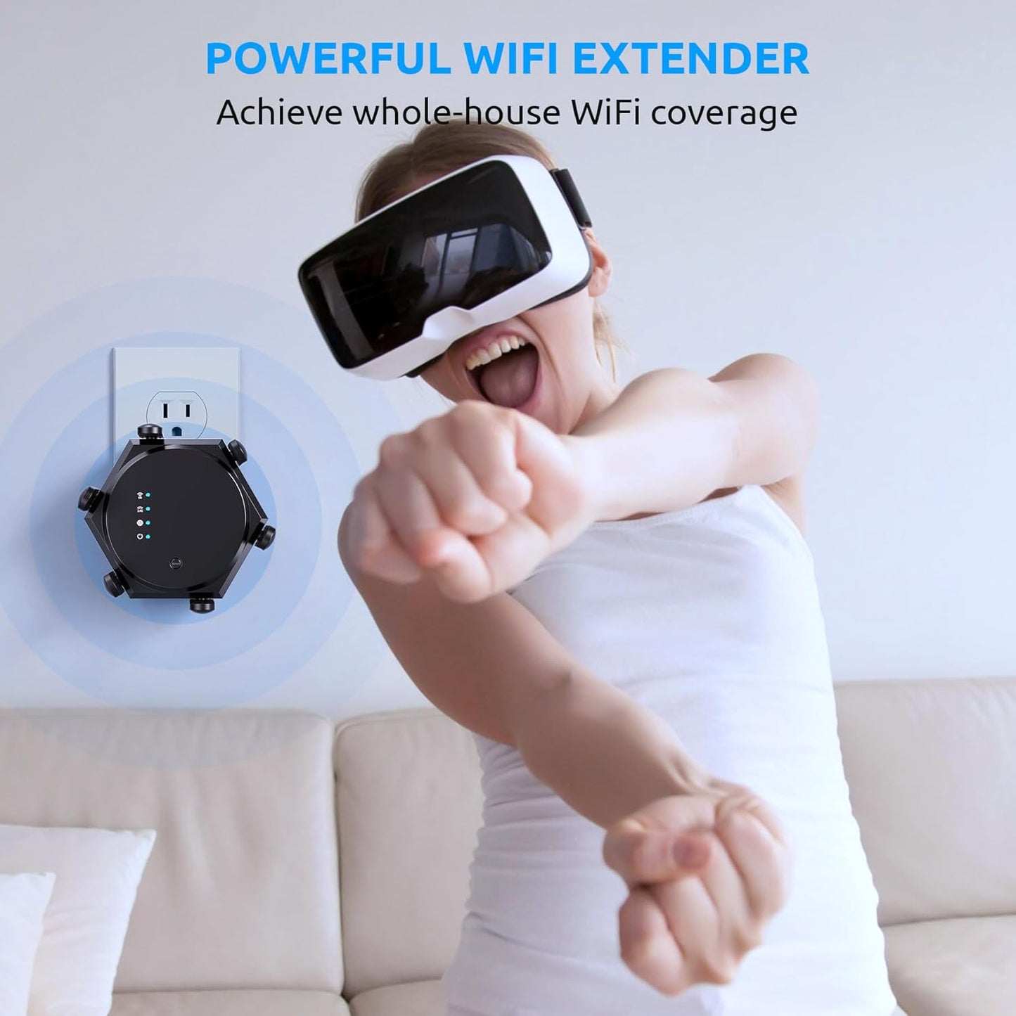 WiFi Extender, WiFi Repeater, WiFi Booster, 1200Mbps High-Speed,10,000 Sq. Ft Coverage,6 External Antennas,60 Devices, Dual Band 5.8GHz&2.4GHz Internet Booster for Home, Office, Multi-Story House