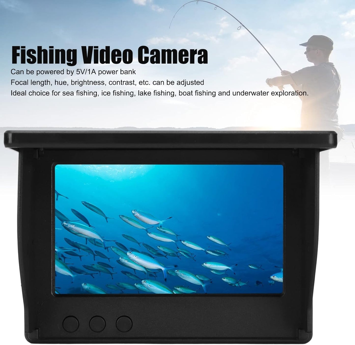 Yoidesu Underwater Fishing Camera Kit, 4.3 Inch LCD Monitor, 20m Cable, Portable Fish Finder for Kayak, Boat, Sea Fishing