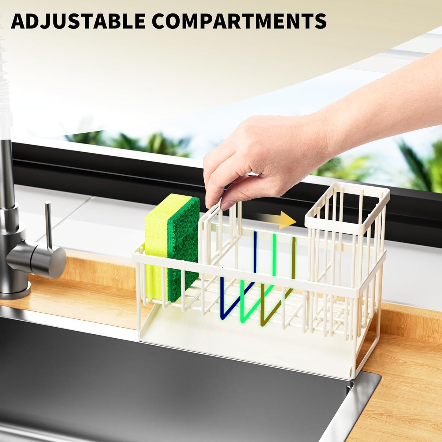 Cisily Kitchen Sink Caddy Organzier with High Brush Holder, Sponge Holder for Sink, 304 Rustproof Stainless, Kitchen Countertop Soap Dispenser Organizer, Kitchen Decor and Accessories (Black)