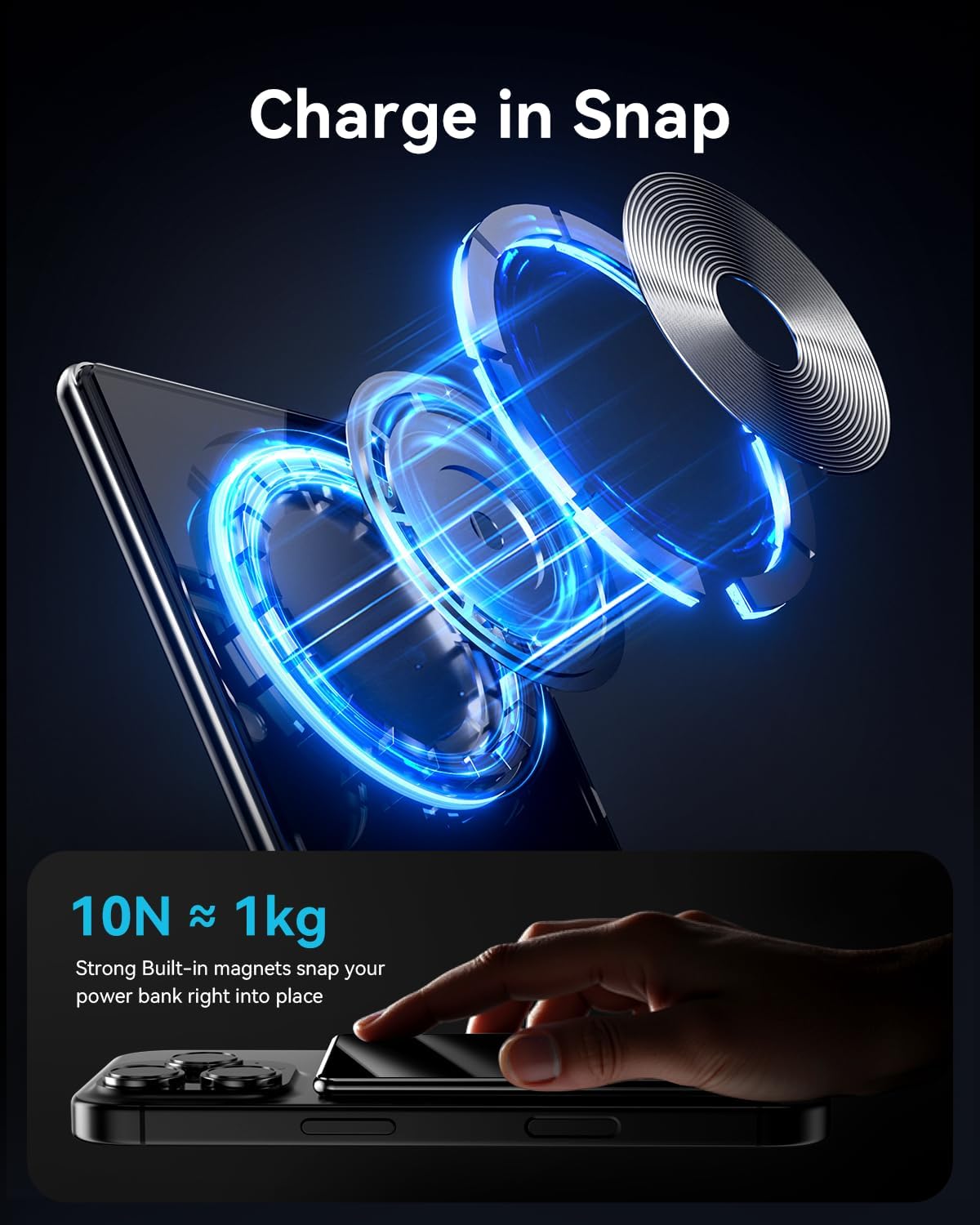 Kuulaa Power Bank 5000mAh PD 20W, Portable Charger Ultra-Thin Magsafe Power Bank with LED Lights, Magnetic Wireless Chargeur Portatif Powerbank Compatible with iPhone 16/15/14/13/12 - Mirror Black