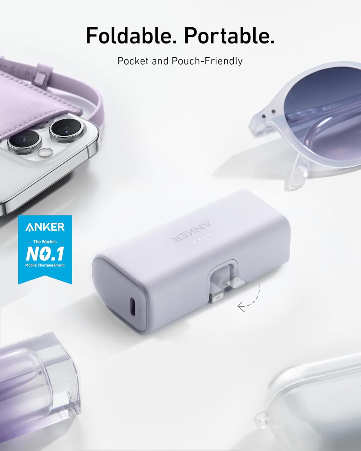 Anker Portable Charger with Built-in Lightning Connector, 5,000mAh MFi Certified 12W Portable Charger, Compatible with iPhone 14/14 Pro / 14 Plus / 14 Pro Max, iPhone 13 and 12 Series