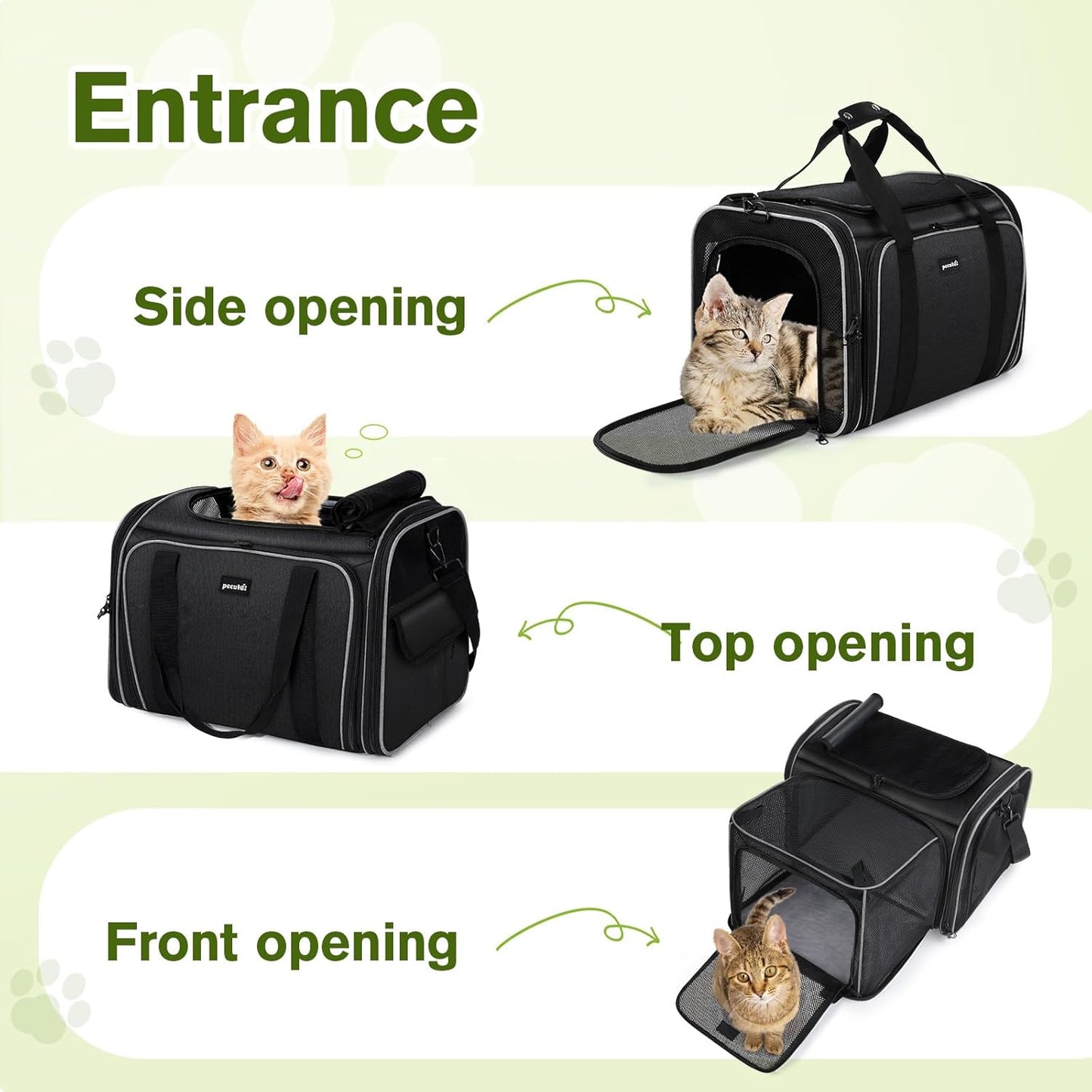 Pecute Cat Carrier Expandable 47x34x33cm, Dog Carrier Foldable, Pet Carrier with Breathable Mesh for Small to Medium Cats and Dogs, Used for Traveling, Camping, Going to The Vet Gray