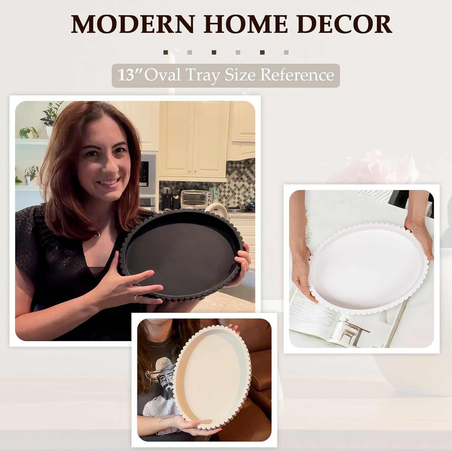 Modern Oval Concrete Coffee Table Tray, 13" Solid Concrete Decorative Serving Tray & Centerpiece for Living Room, Ottoman, Bathroom (Gray) - PuriLite