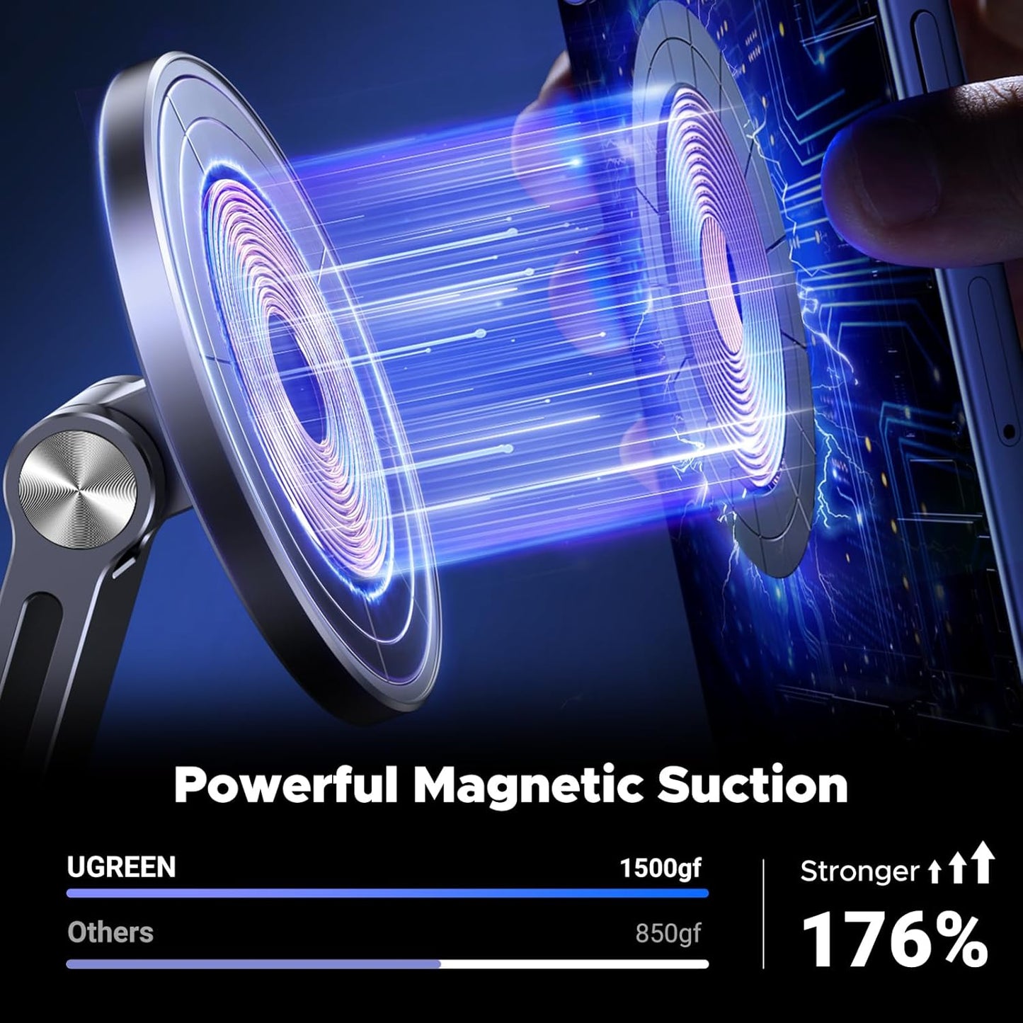 UGREEN Magnetic Phone Stand Compatible with MagSafe, Angle Adjustable Aluminum Holder for Desk, Thick Base Compatible for iPhone 16 15 14 13 12 Pro