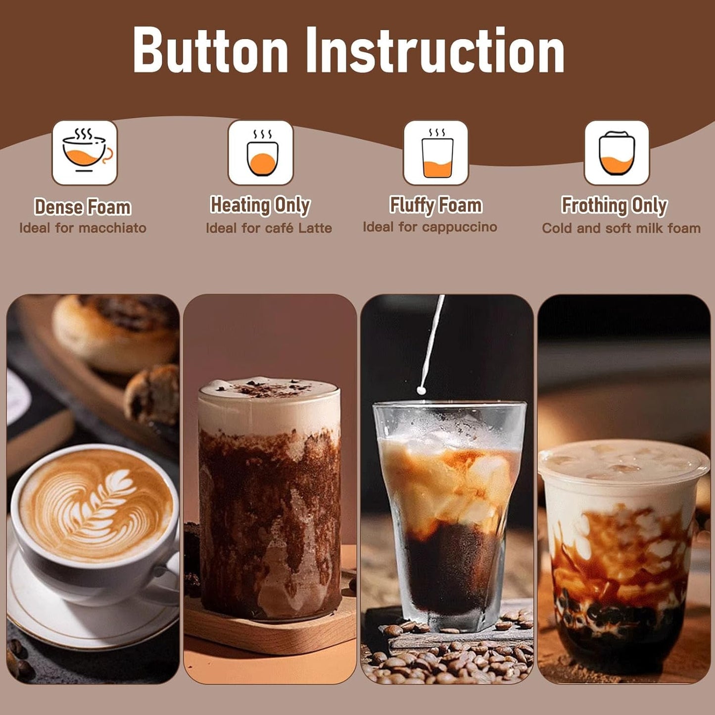 Milk Frother, 4 in 1 Frother for Coffee, 450ML Automatic Hot and Cold Foam Maker and Milk Warmer with 45 Degree Foldable Handle for Coffee, Latte, Hot Chocolate