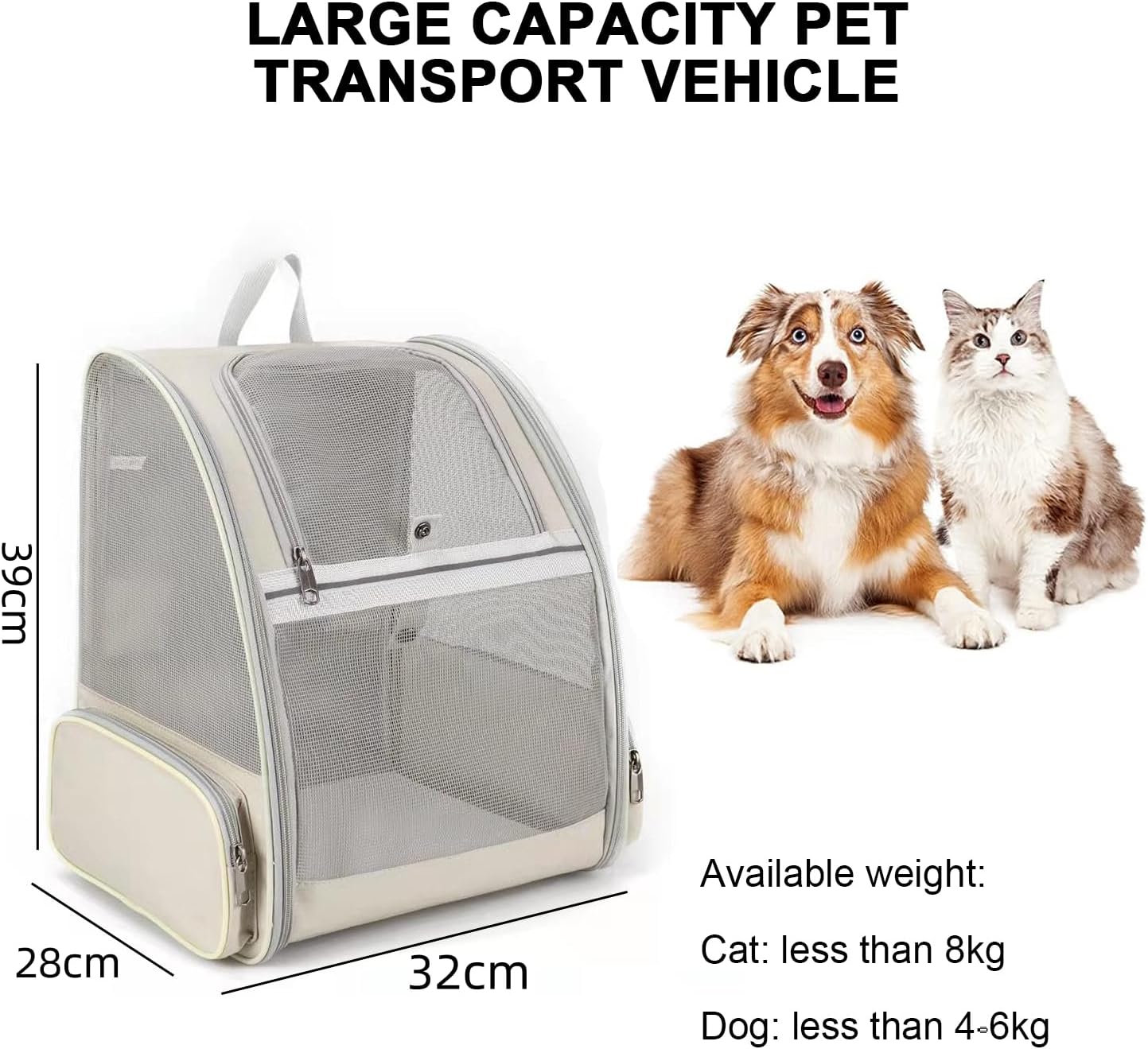 Large Cat Carrier Backpack, Pet Backpack Carrier for Small Dog Up to 16 Pounds, Breathable Vented Design Backpack for Travelling and Hiking Outdoor, White…