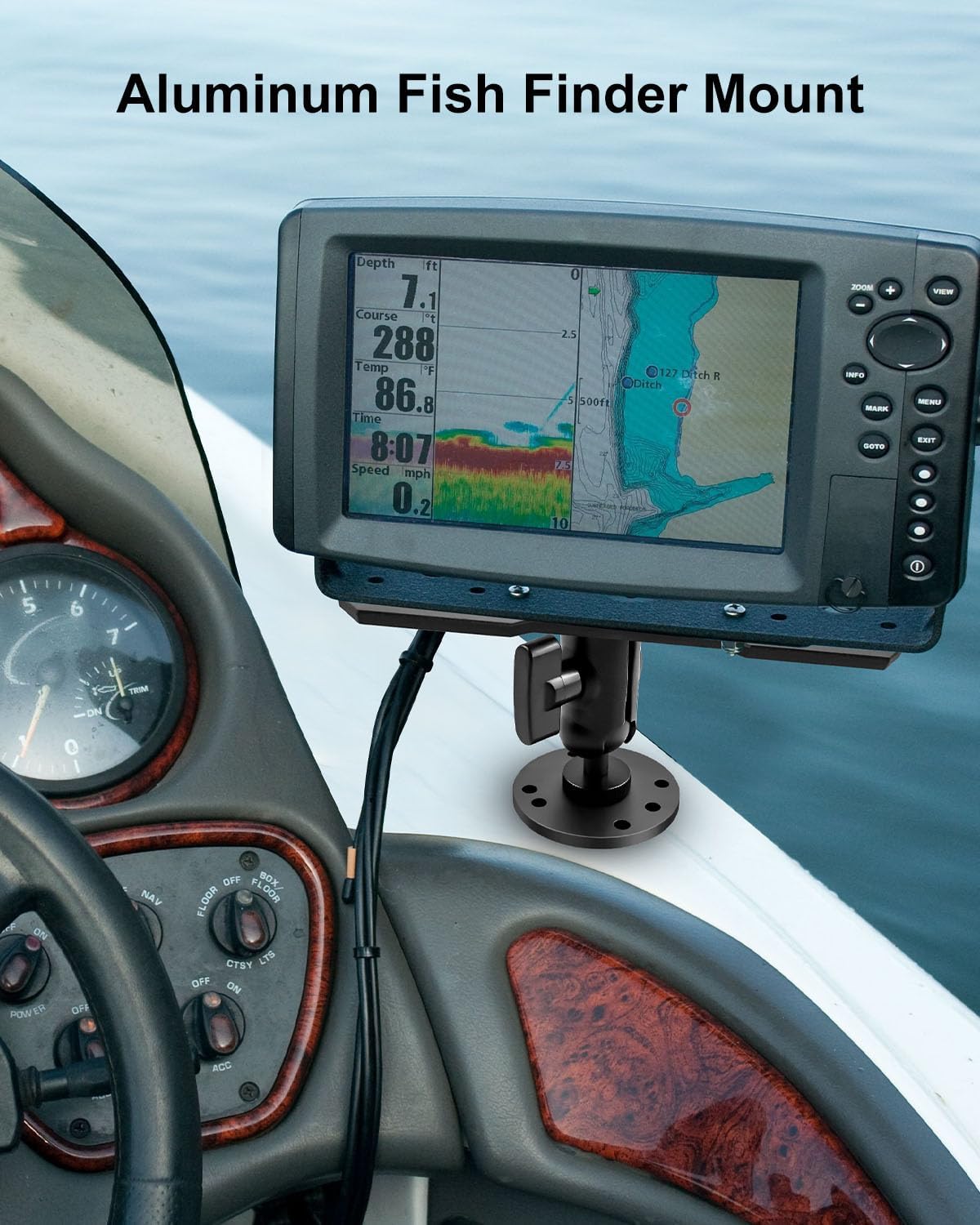 Aluminum Fish Finder Mount Compatible with Garmin Lowrance Humminbird, 5.9In Adjustable Medium Arm with 1.5In C Size Ball, Depth Finder Holder with Universal AMPS for Marine-Grade Boat Kayak