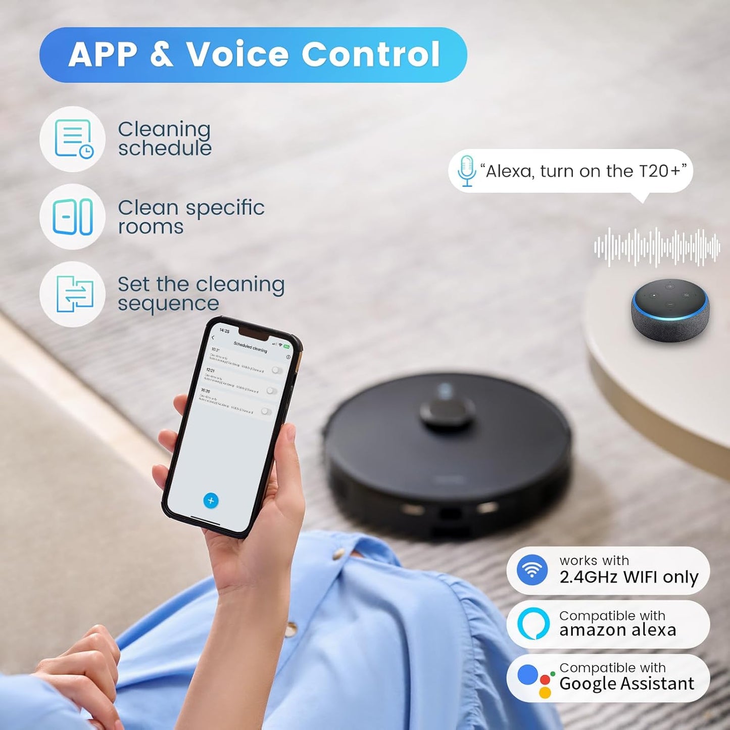 AIRROBO Robot Vacuums and Mop Combo, Self-Emptying, 60-Day Capacity, Home Mapping, Schedule, Wi-Fi/App/Alexa/Remote, 180mins Runtime, T20+ Robotic Vacuum Cleaner for Pet, Hard Floors, Carpet