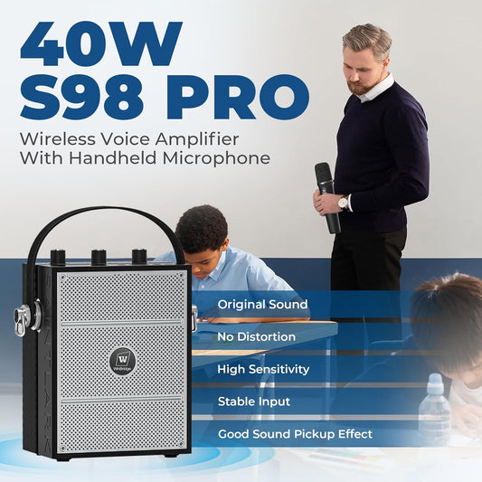 Wireless Voice Amplifier with Handheld Microphone, Portable Bluetooth Speaker Microphones with Teachers & Events, Wireless Karaoke Mic for Singing, PA System with Echo & Sound Effects S98 Pro