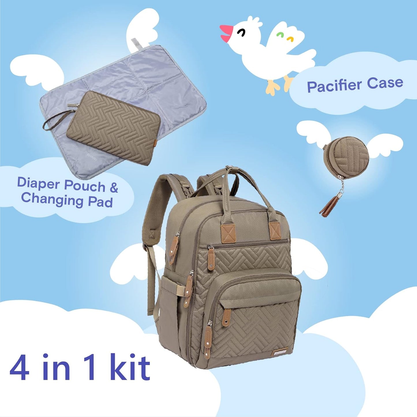 Diaper Bag Backpack, iniuniu Large Baby Bags with Diaper Pouch, Washable Changing Pad, Pacifier Case and Stroller Straps