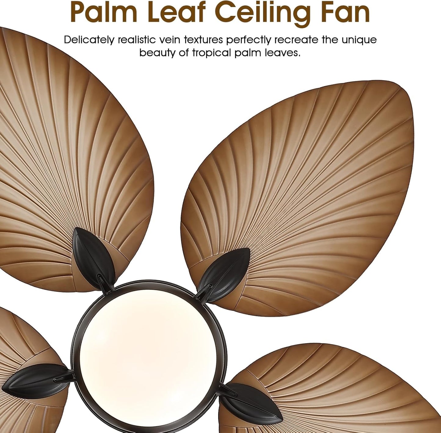 Wiviniya Ceiling Fans with Lights and Remote/APP Control, 44 Inch Tropical Palm Leaf Ceiling Fan with LED Lights, Outdoor Ceiling Fans for Patios Porch, Reversible Quiet Motor, Dimmable, Light Brown