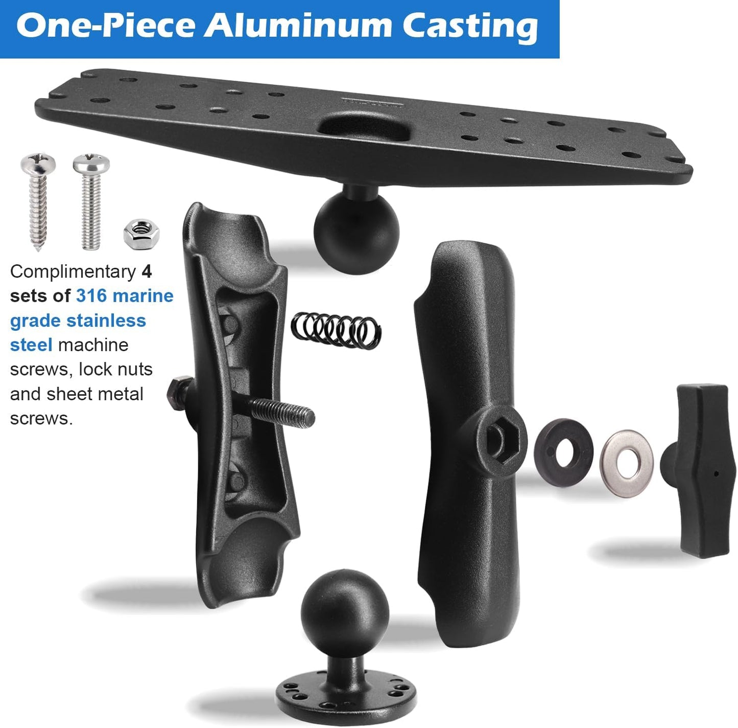 WINDFRD 1.5" Ball Fish Finder Mount for 9" to 12" Large Fishfinder, Marine Electronic Depth Finder Mount with C Size Ball, Compatible with Garmin, Lowrance, Humminbird and More
