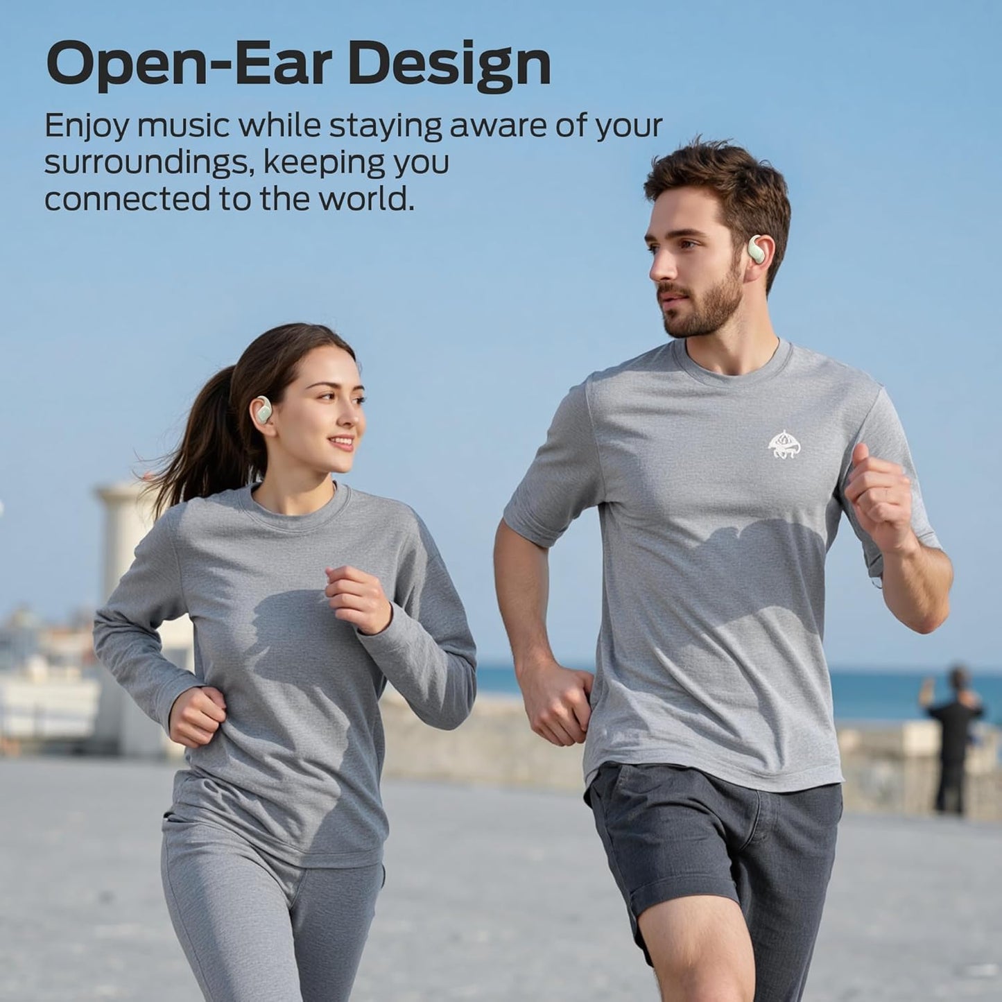 Monster Open Ear AC326 Headphones, Bluetooth 6.0 Wireless Earbuds with Dual-Mic Clear Calls, Air Conduction Headphones with Ear Hooks, Spatial Audio, Snug Fit, 35H Playtime, IPX5 for Sports, Off-white