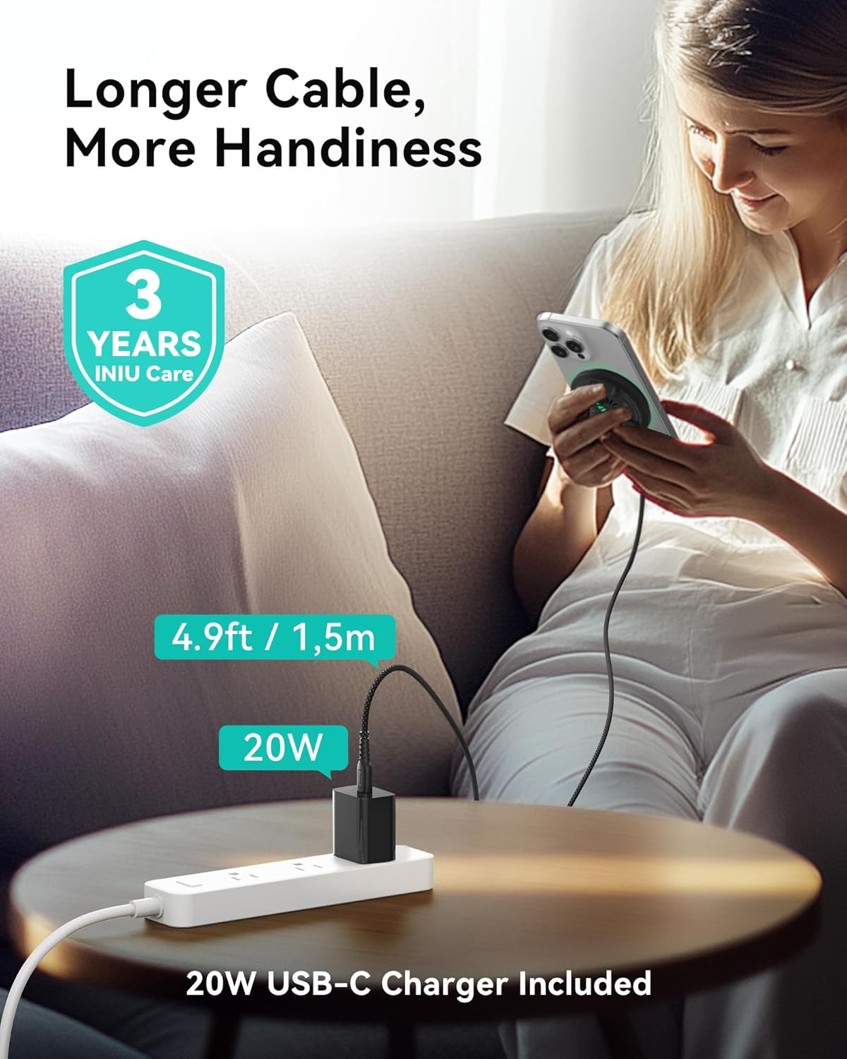 INIU Magnetic Wireless Charger, Qi2 Certified 15W Fast Mag-Safe Wireless Charging Pad with Cooling Fan & LED Light, for iPhone 16 15 14 13 12 Series, AirPods, and More (Adapter Included)