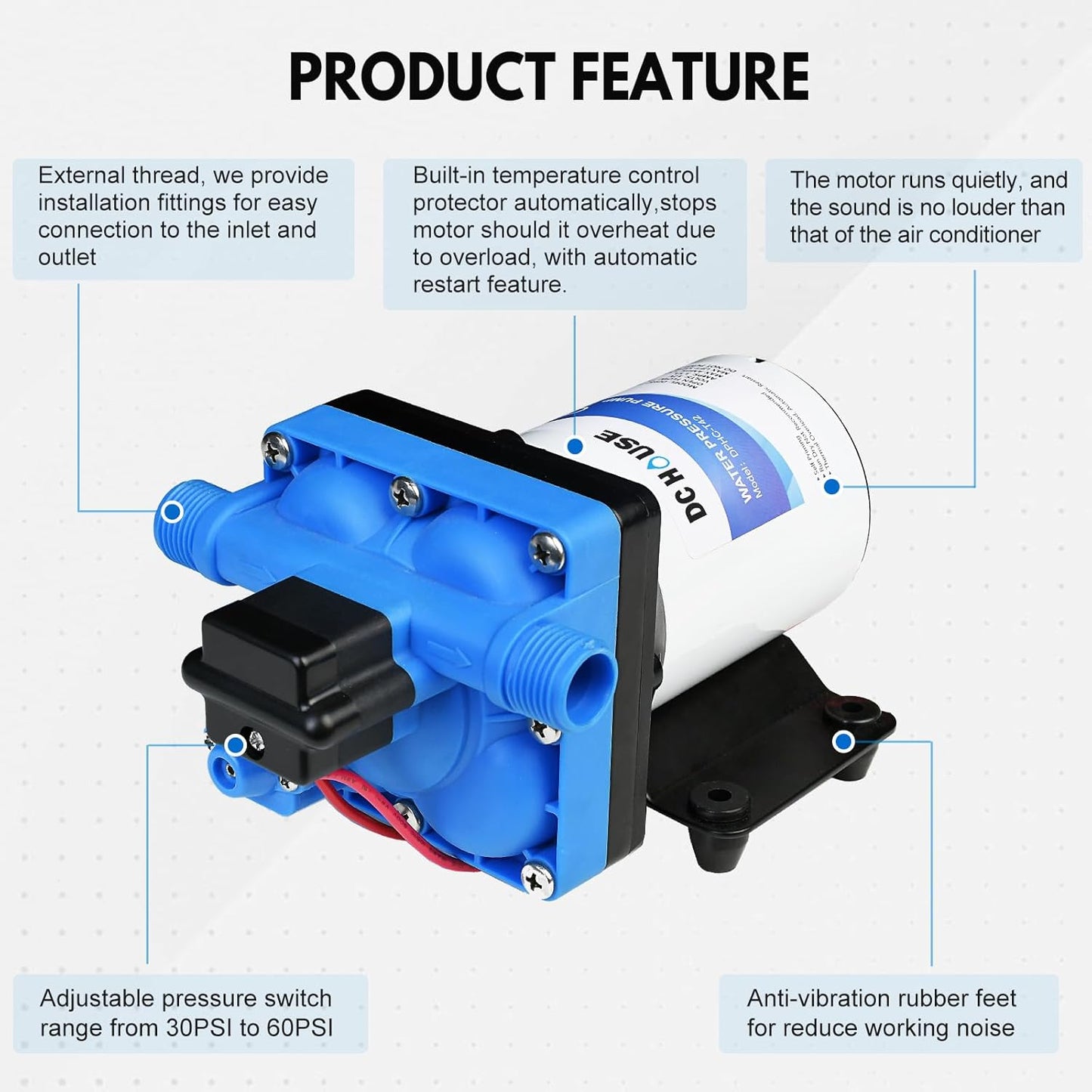 DC HOUSE 12V RV Fresh Water Pump 3.0GPM 45 PSI 12Volt DC Water Pressure Diaphragm Pump On Demand for Camper Trailer Off-Grid Cottage Yacht House