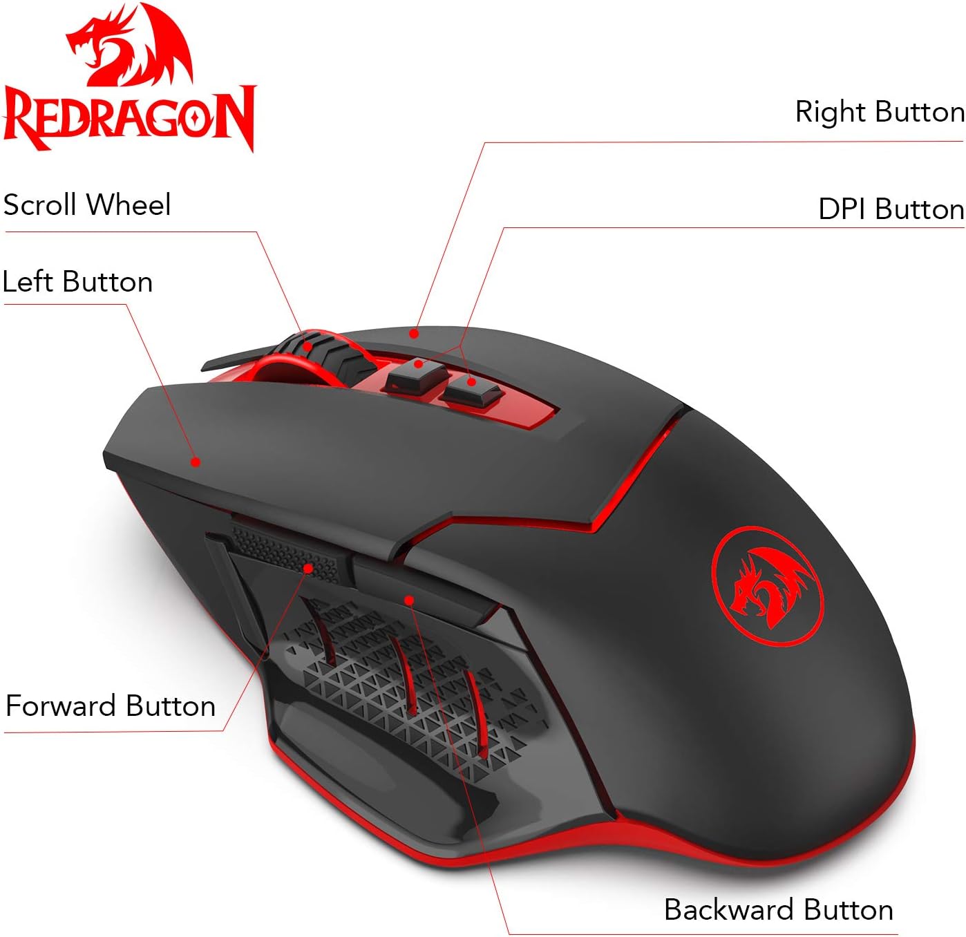Redragon M690-1 2400 DPI Optical 2.4G Wireless Gaming Mouse, 5 Adjustable DPI Levels Portable Gaming & Office Mice with 8 Buttons and USB Receiver for Desktop, MacBook, Notebook, PC, Laptop, Computer