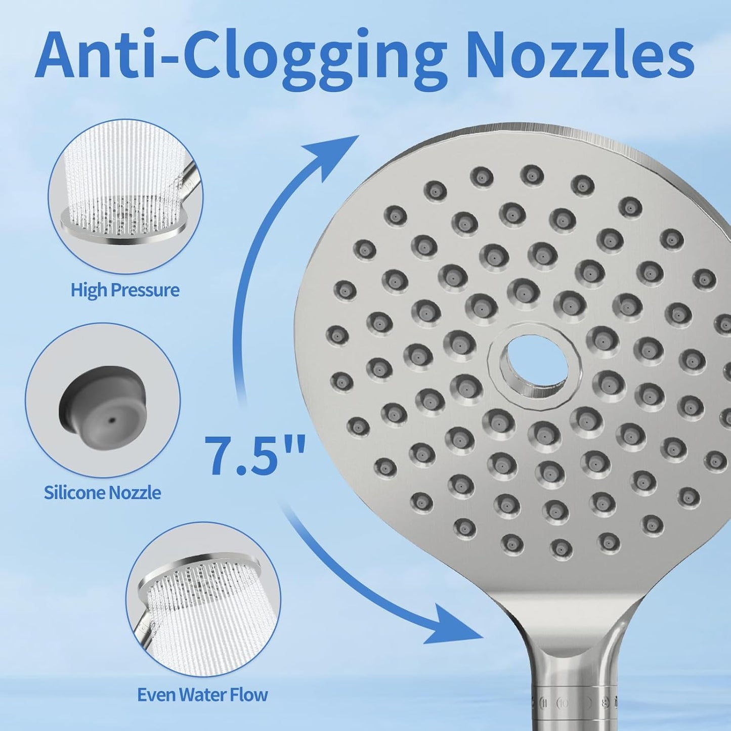 JONKEAN 7.5" Big Filtered Double Shower Head for Hard Water, Dual Shower Heads with Handheld Spray Combo, 9 Modes Waterfall Rain Shower Head High Pressure with Long Hose & Adjustable Bar(Matte Black)