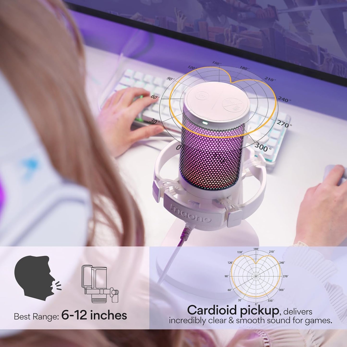 MAONO Gaming USB Microphone, Noise Cancellation Condenser mic with Mute, Gain, Monitoring, Boom Arm for Streaming, Podcast, Vocal, Twitch, YouTube, Discord, PC, Computer, PS4, PS5, Mac, DGM20S