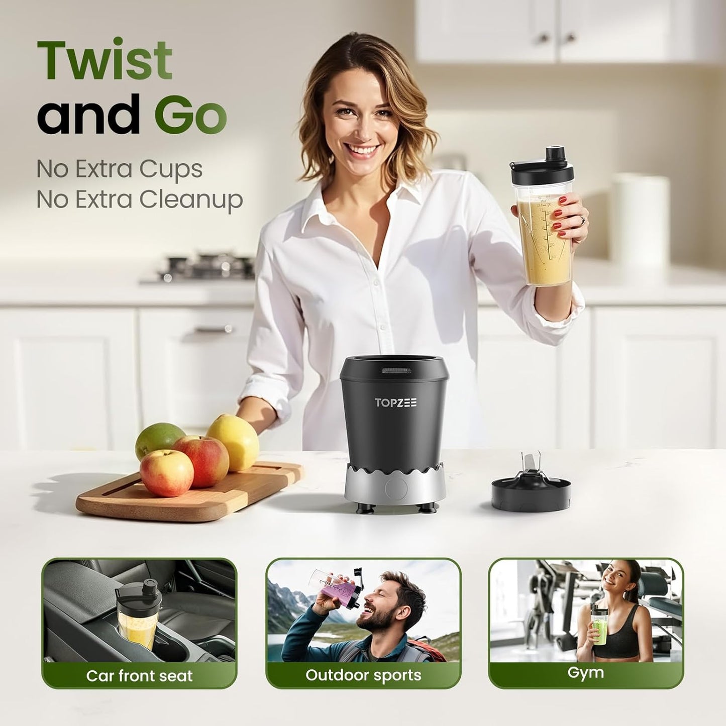 Personal Smoothie Blender - 1000W Single Serve Smoothie Maker with 24oz Portable Travel Cups, Ideal for Protein Shakes, Frozen Drinks, and Kitchen Use